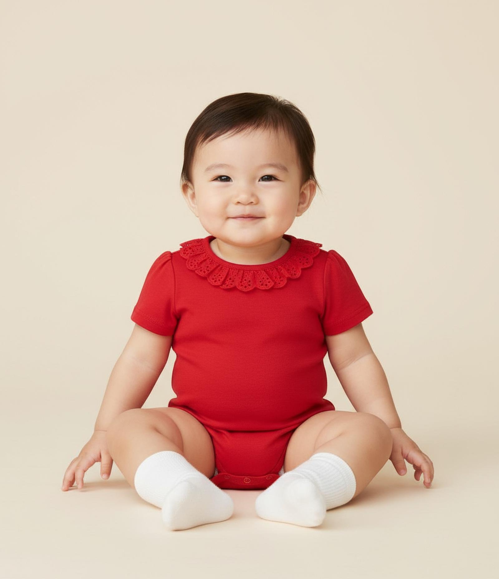 Body Infantil com Babado de Broderie - Tam 0 a 24 Meses Vermelho 1