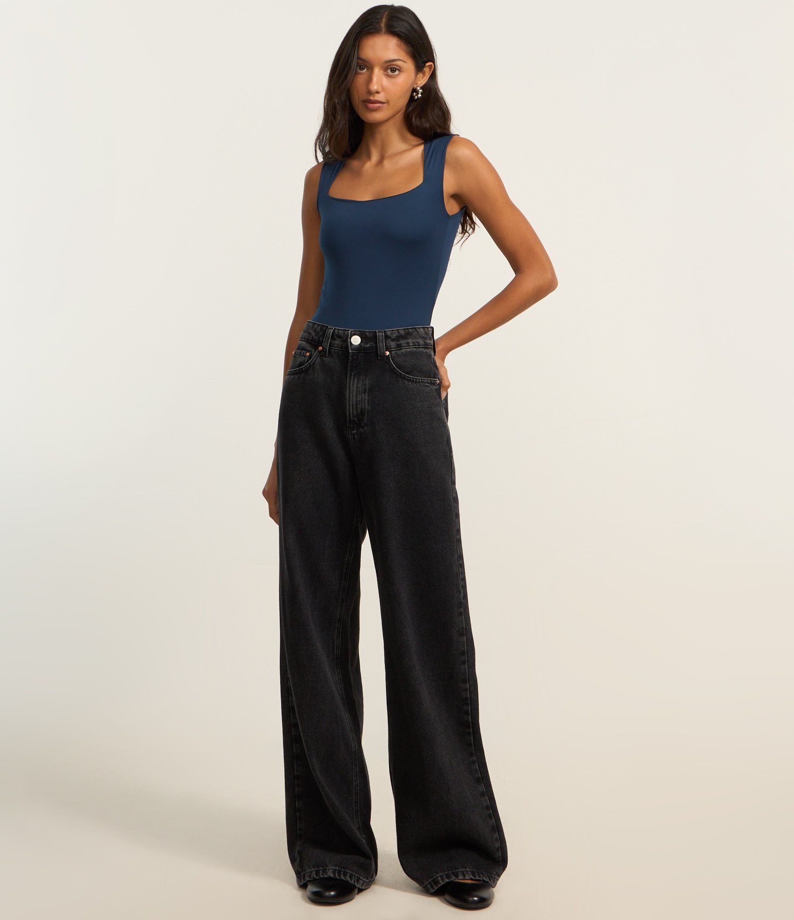 Body em Microfibra com Decote Quadrado Azul 2