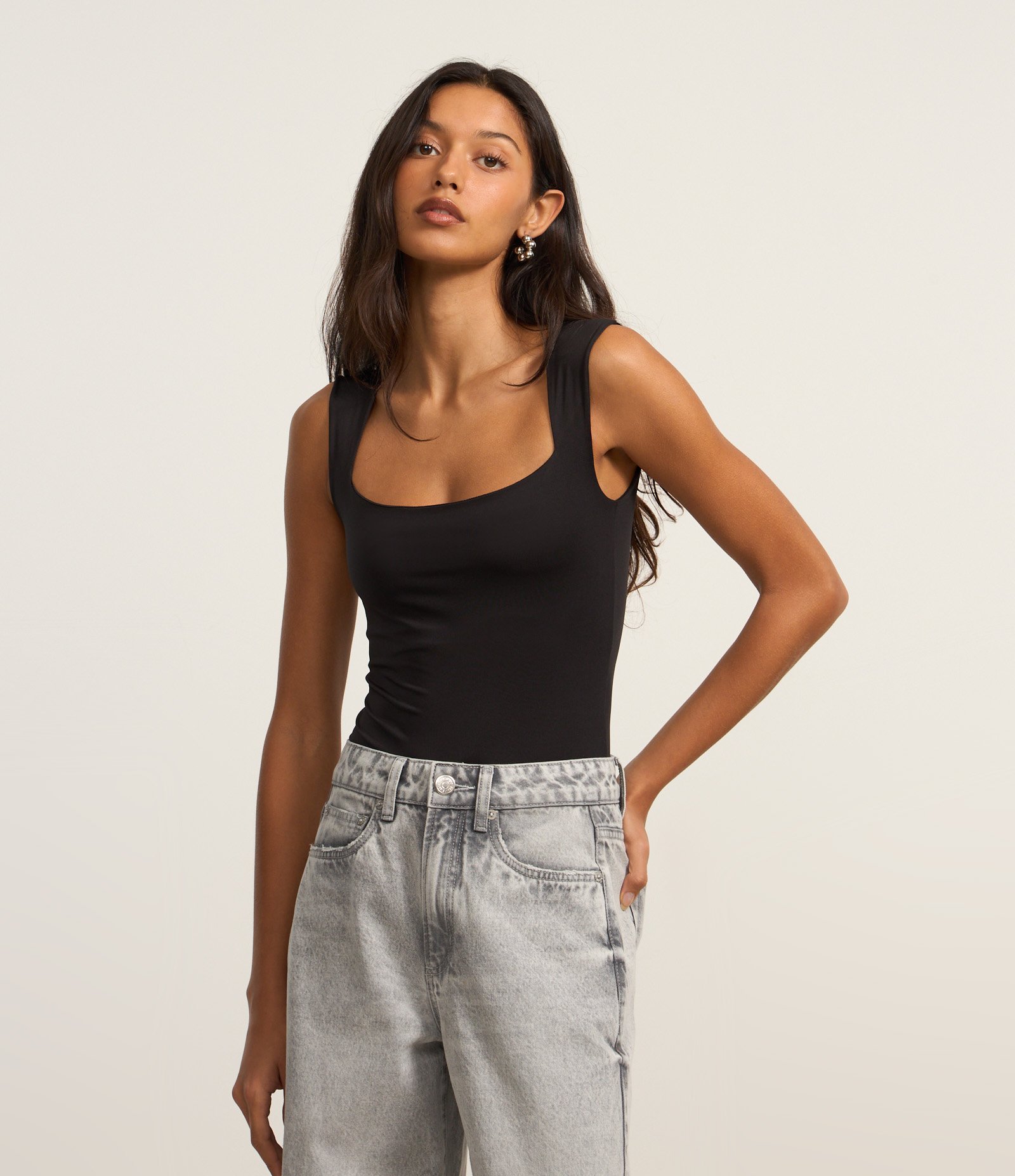 Body em Microfibra com Decote Quadrado Preto 1