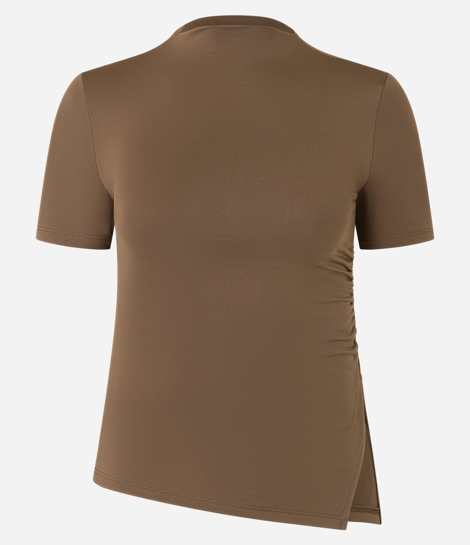 Blusa em Microfibra com Drapeado e Fenda na Barra Marrom 4