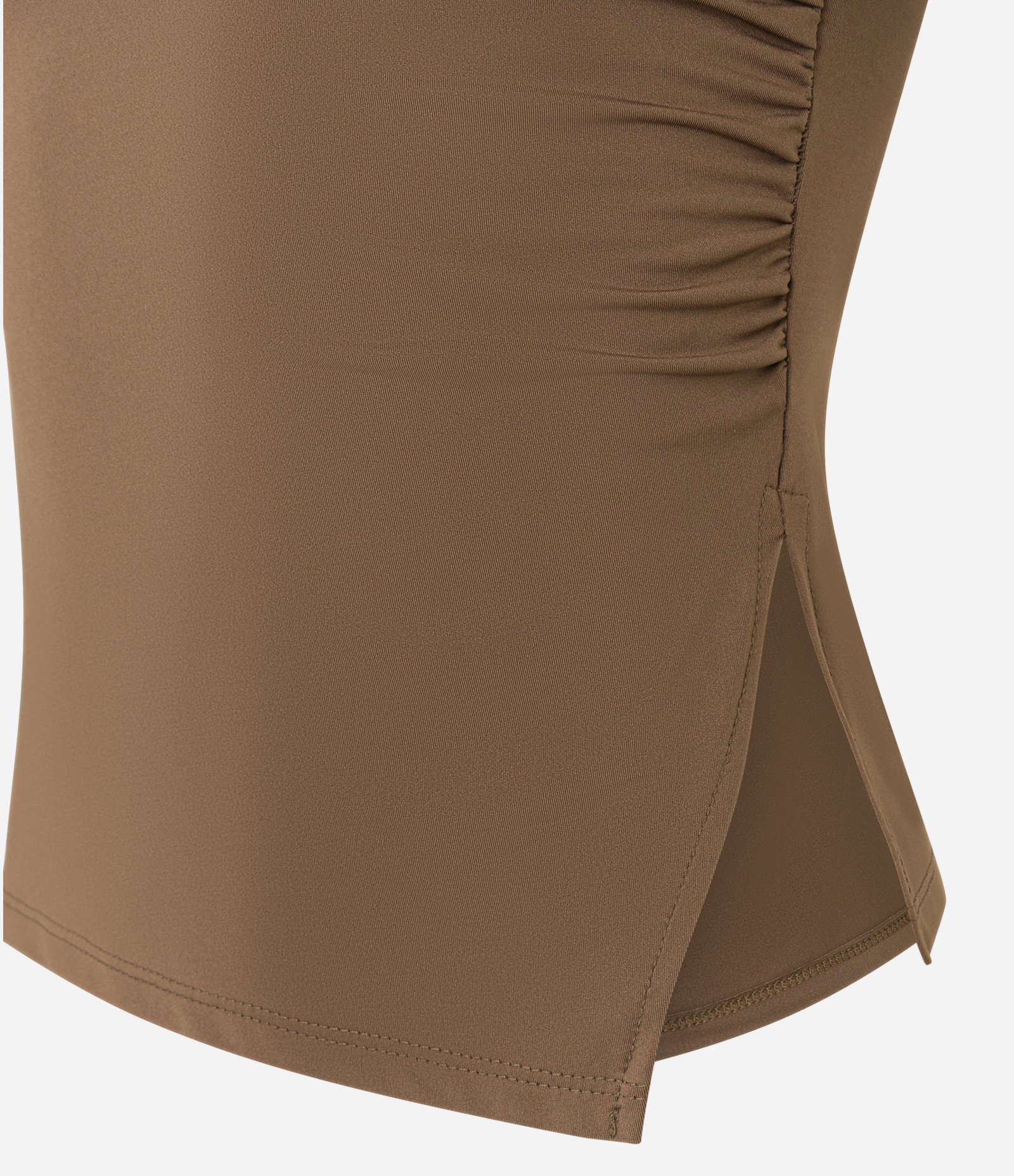 Blusa em Microfibra com Drapeado e Fenda na Barra Marrom 5