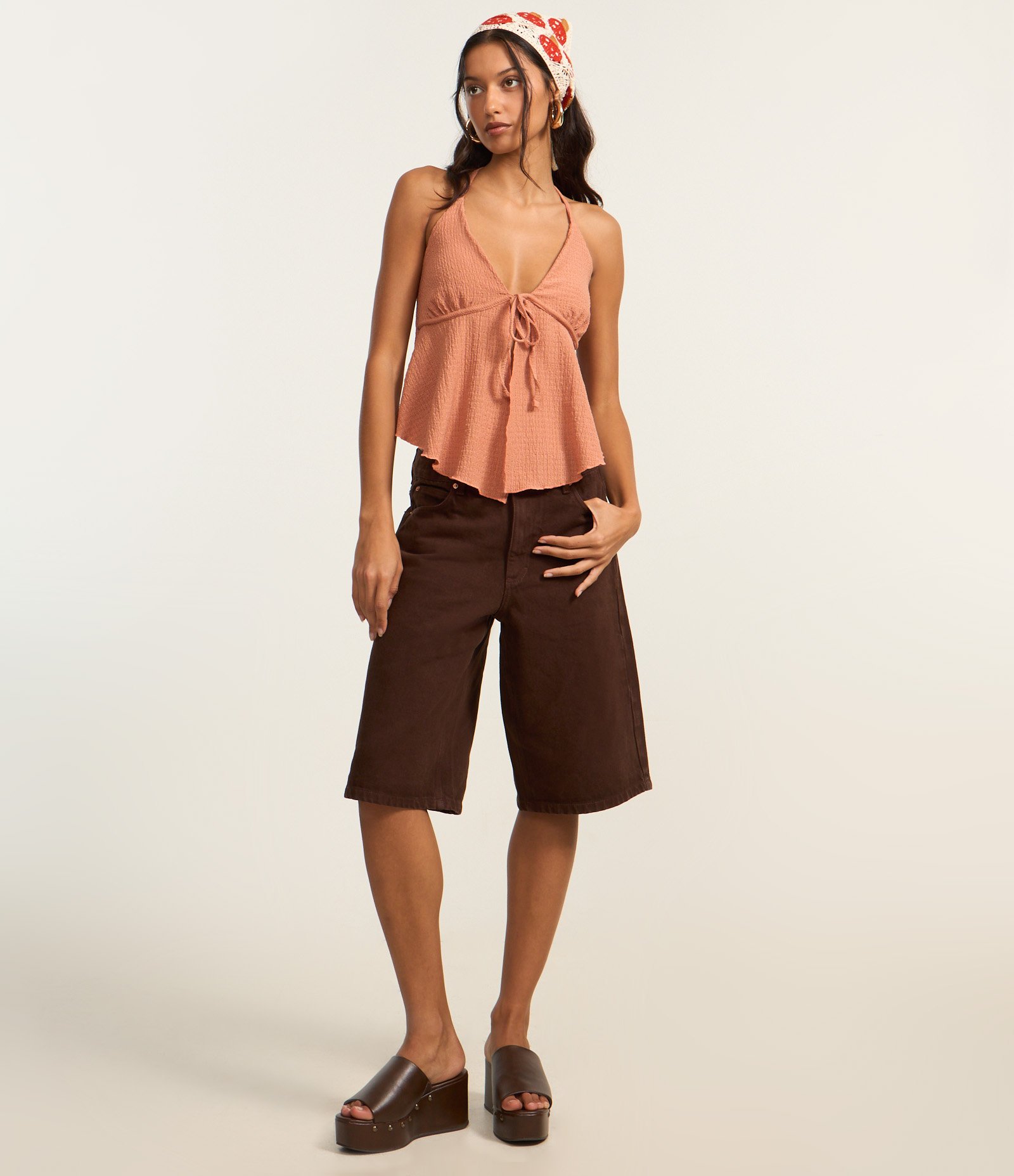 Blusa Texturizada com Amarração Frontal Terracota 2