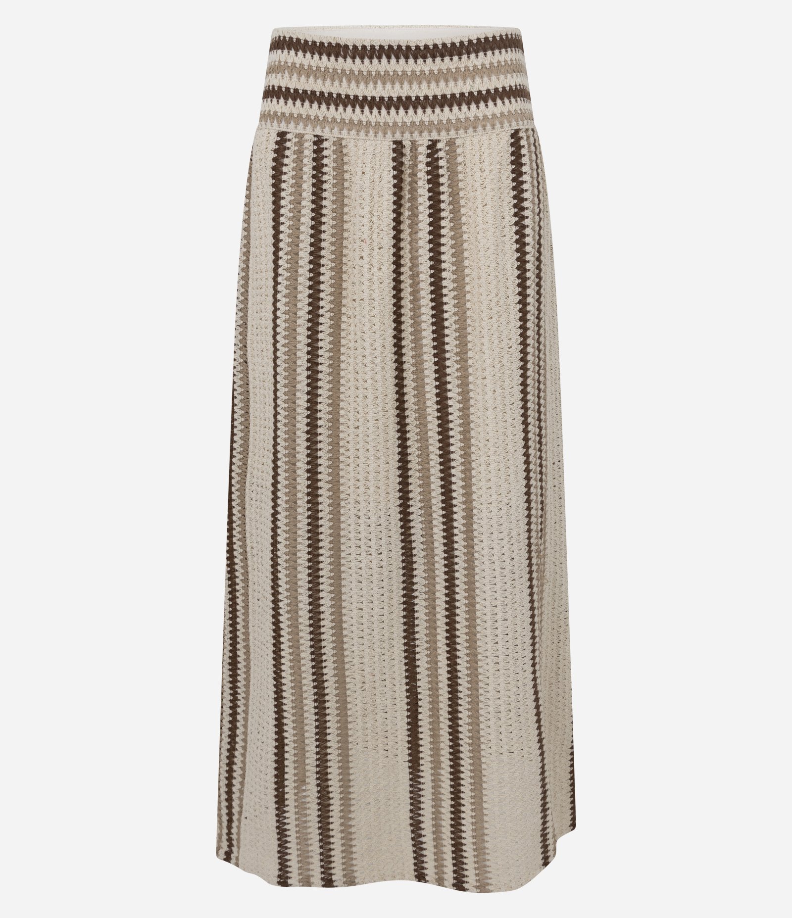 Saia Long Midi em Algodão com Listras e Cós Largo Bege 5
