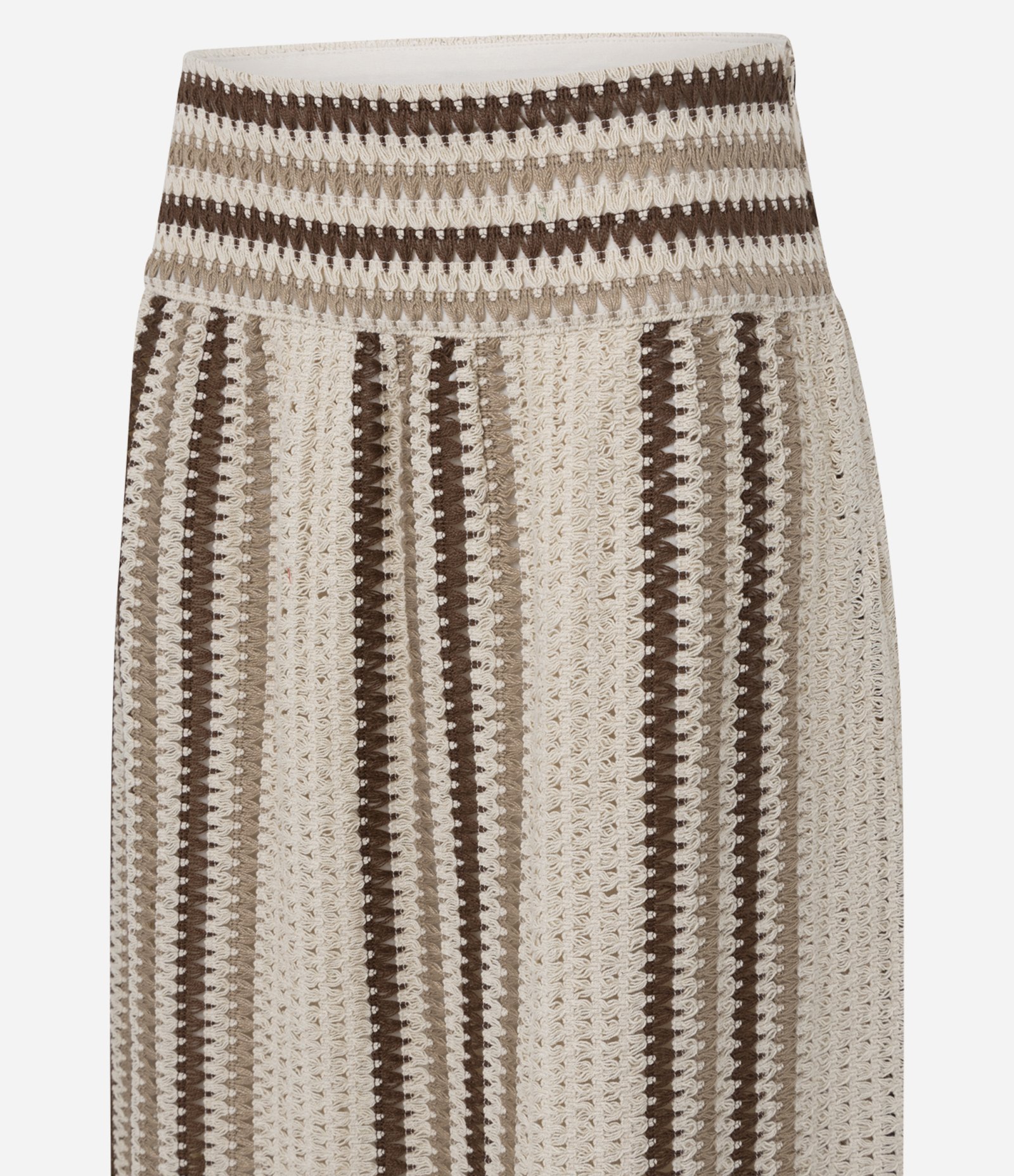 Saia Long Midi em Algodão com Listras e Cós Largo Bege 6