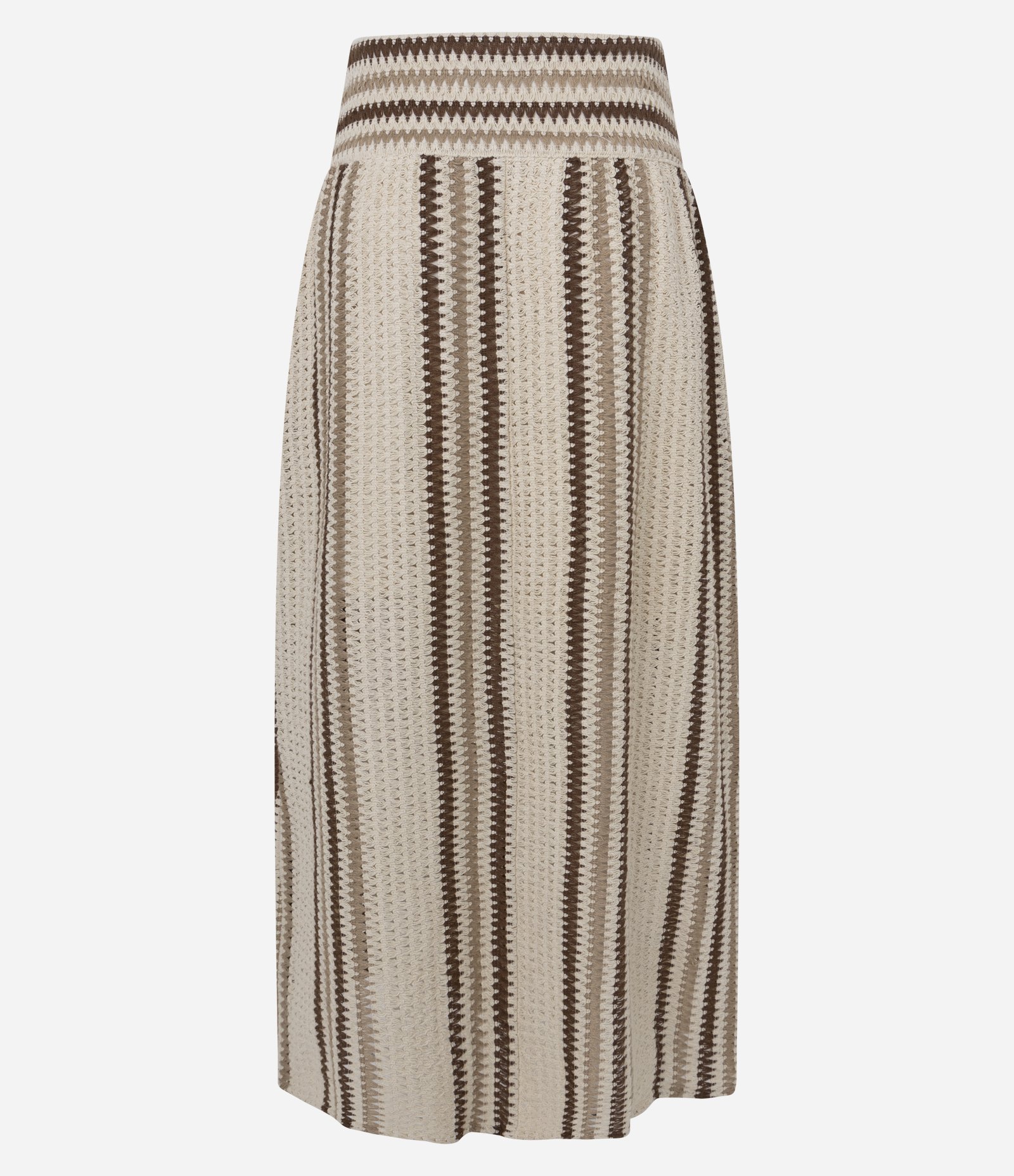 Saia Long Midi em Algodão com Listras e Cós Largo Bege 7