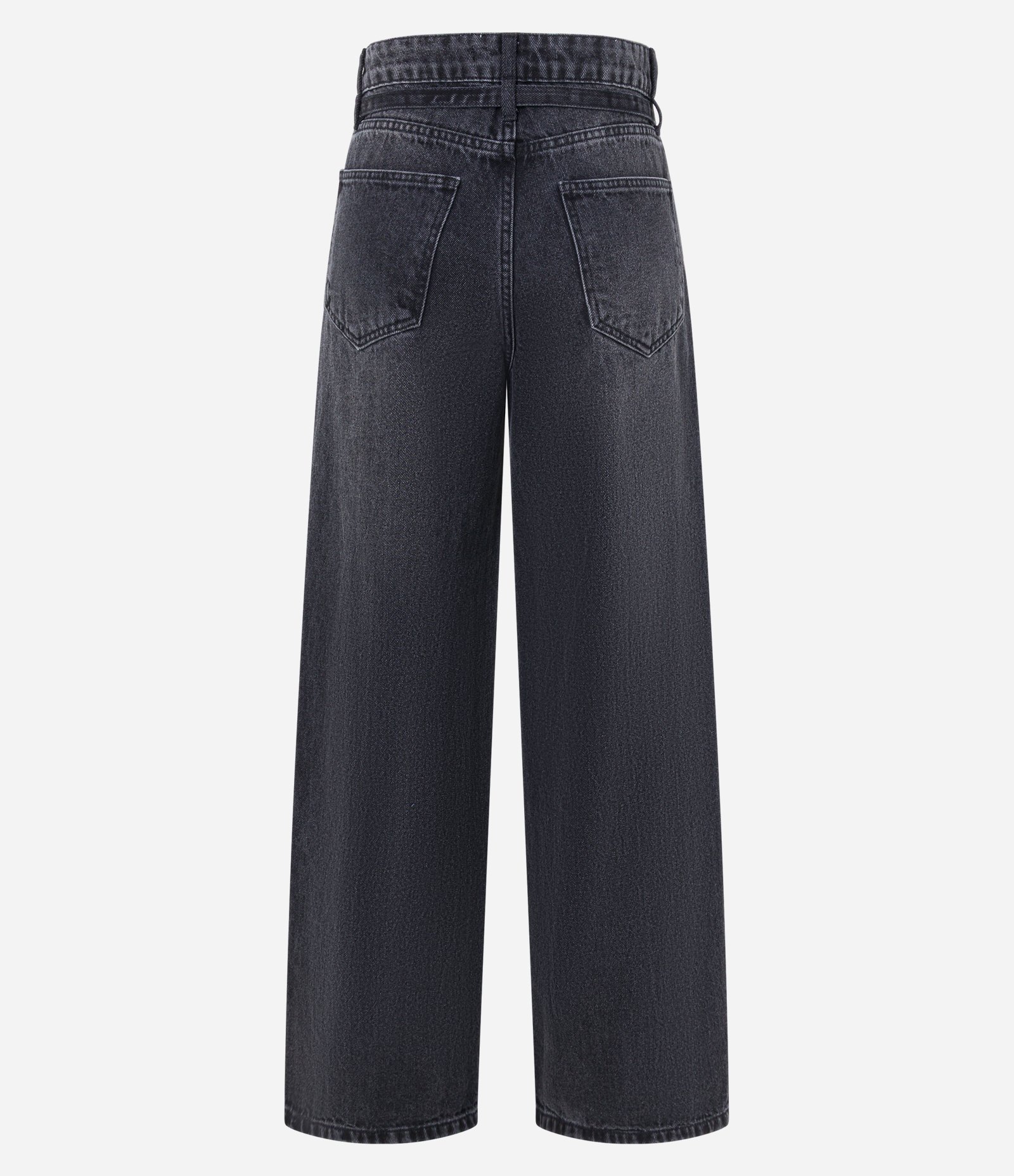 Calça Wide Leg em Jeans com Recorte e Cinto com Fivela Preto 4