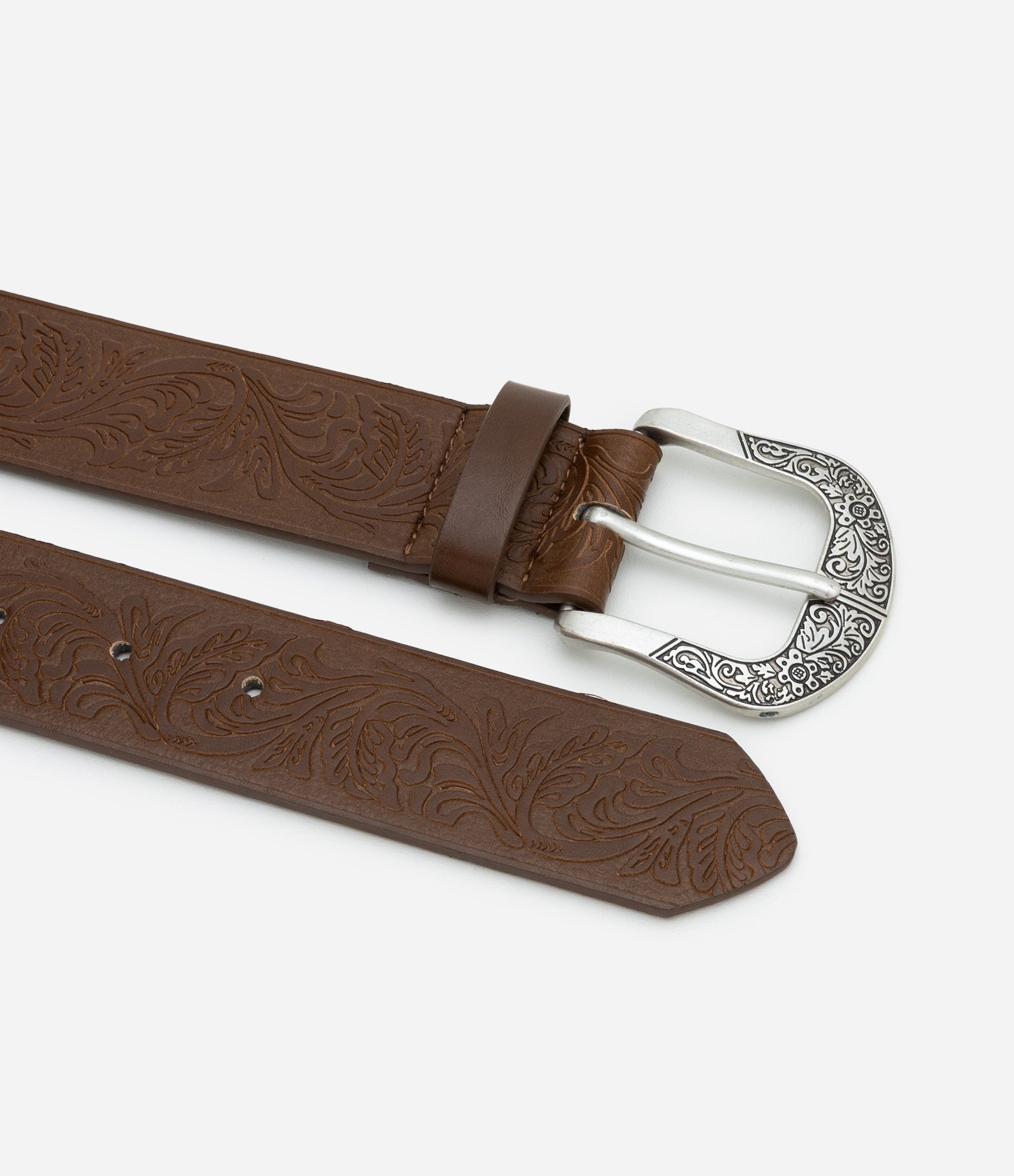 Cinto Médio com Fivela Contrastante e Textura Marrom 2