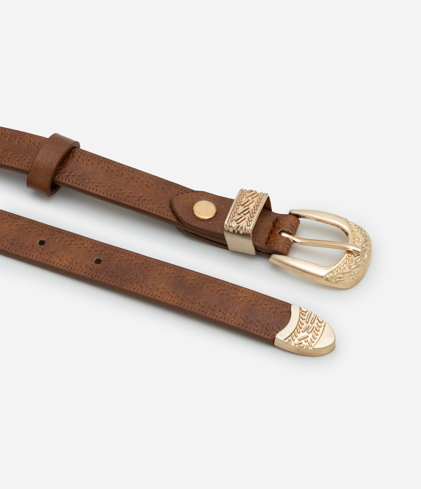 Kit 02 Cintos em Material Sintético com Detalhes Diferentes Marrom/Branco 3