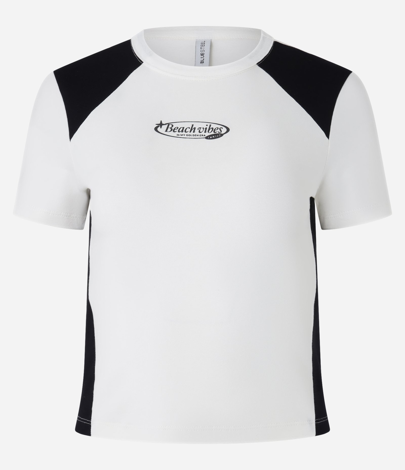 Blusa Baby Look em Algodão com Recortes Contrastantes Branco 6