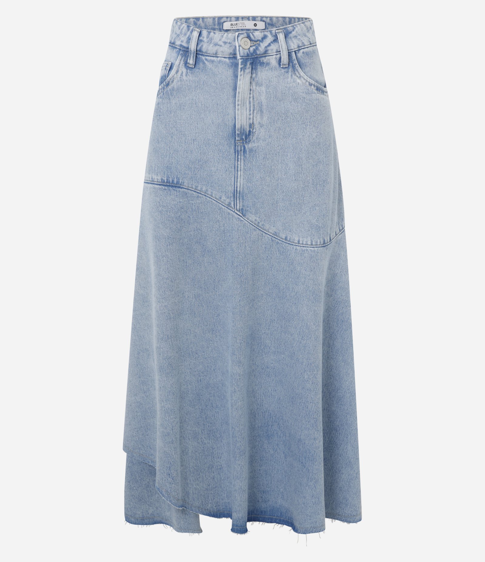 Saia Midi em Jeans Delave com Barra Irregular Azul 6