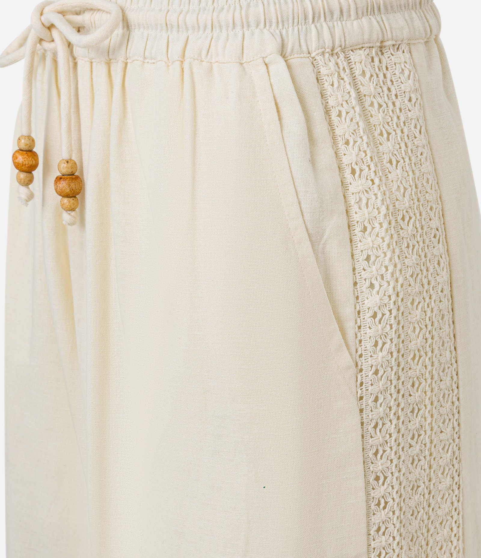 Calça Reta com Linho e Faixa Texturizada na Lateral e Amarração com Cascalhos Bege 7