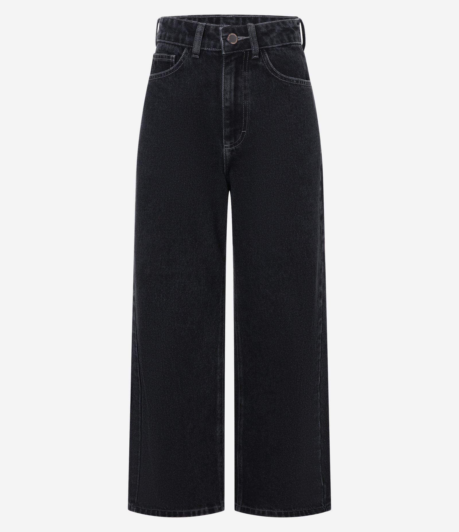 Calça Cropped Reta Jeans com Lavagem Clássica Preto 1