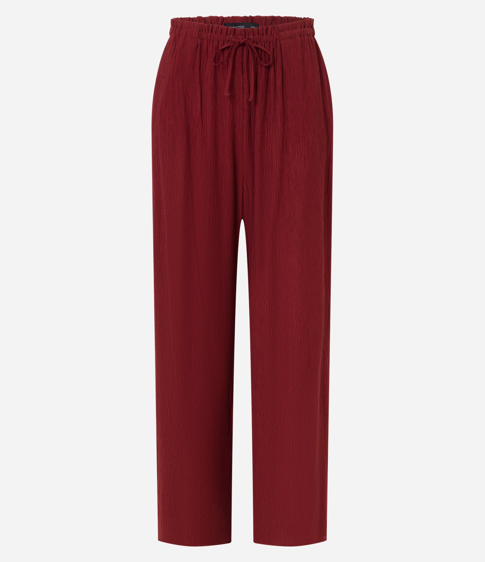 Calça Reta em Viscose Texturizada com Amarração na Cintura Marrom 6