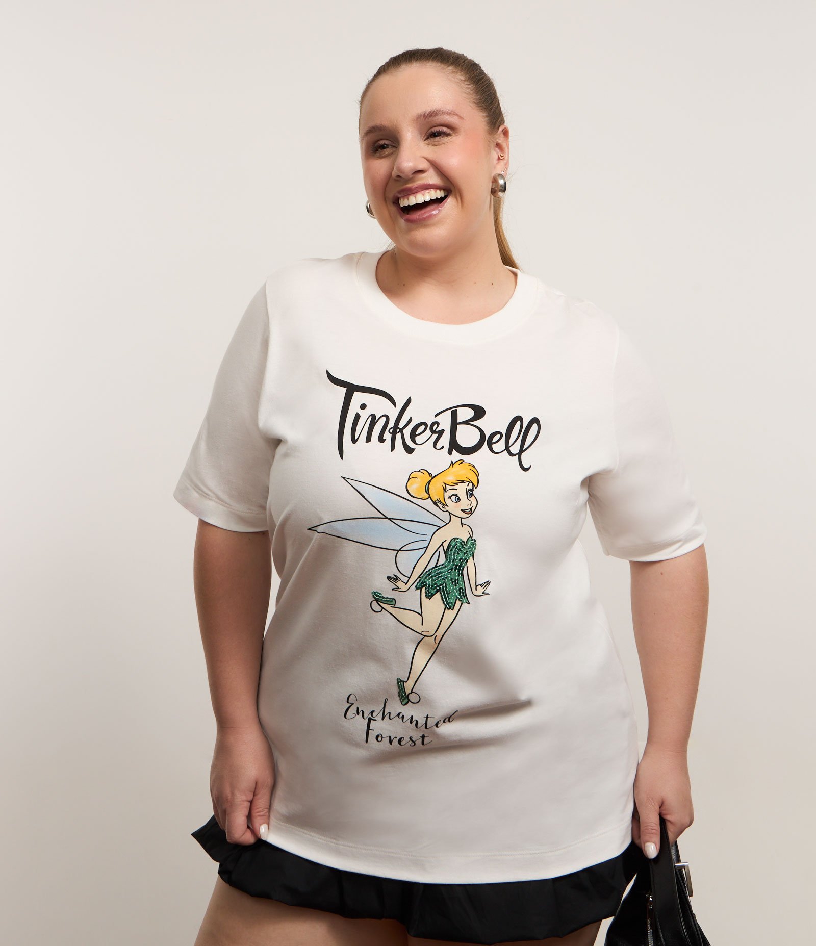 Blusa com Estampa Tinker Bell em Paetê Curve & Plus Size Branco 1
