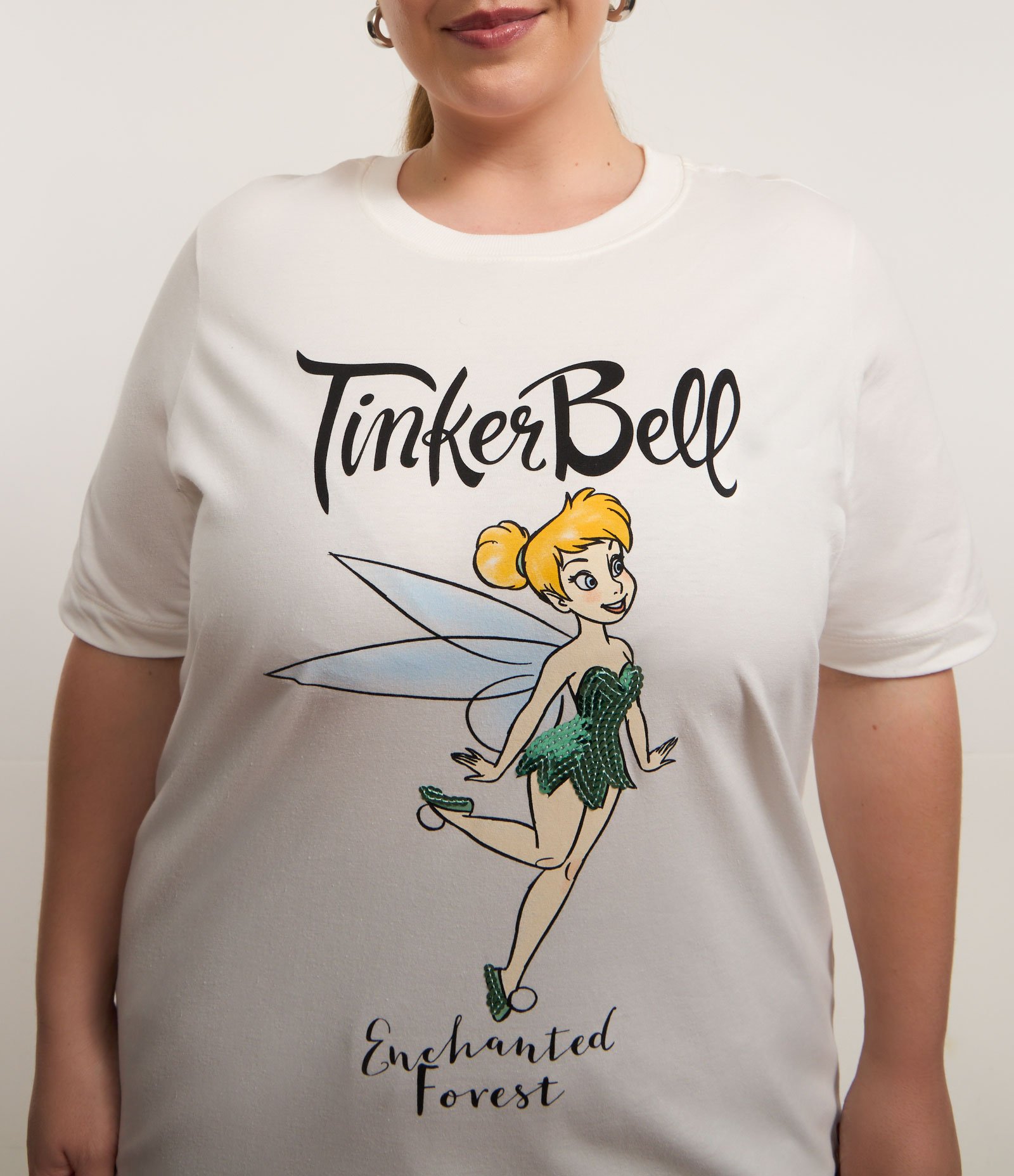 Blusa com Estampa Tinker Bell em Paetê Curve & Plus Size Branco 2
