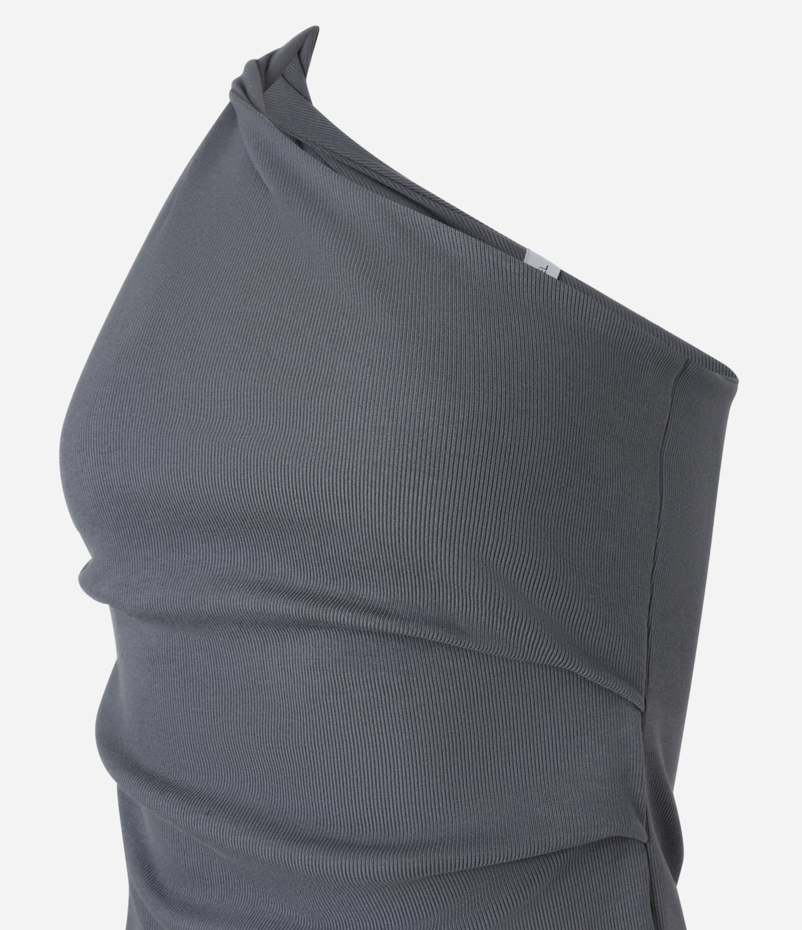 Blusa em Ribana com Um Ombro só e Torcidinho no Ombro Cinza 5