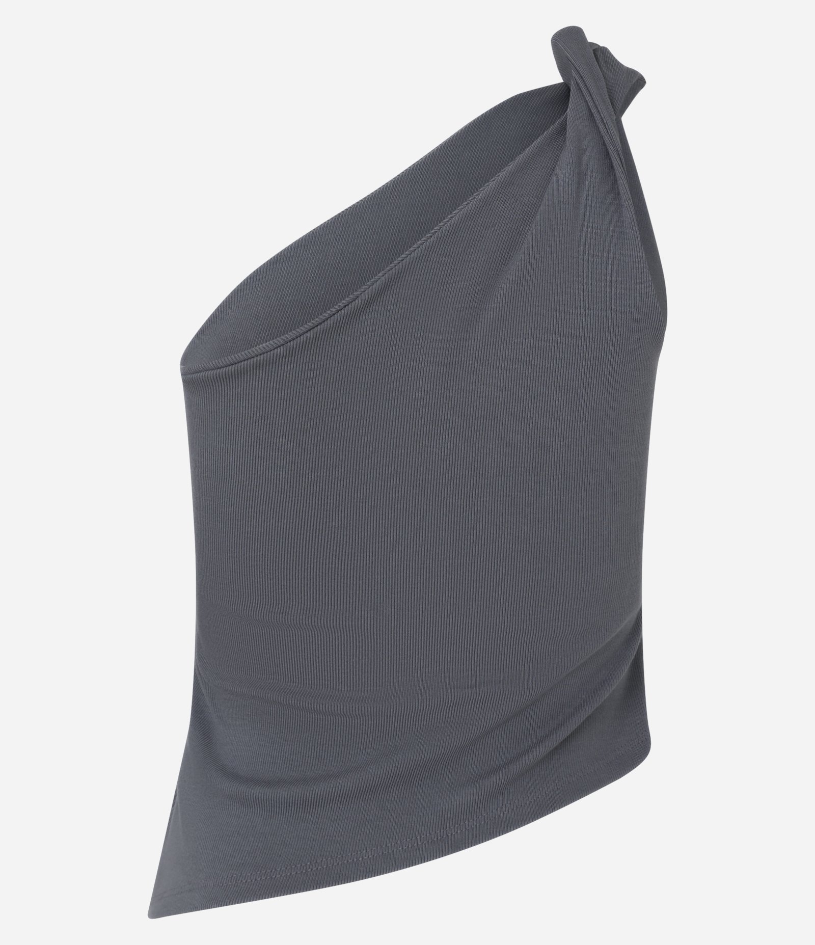 Blusa em Ribana com Um Ombro só e Torcidinho no Ombro Cinza 6
