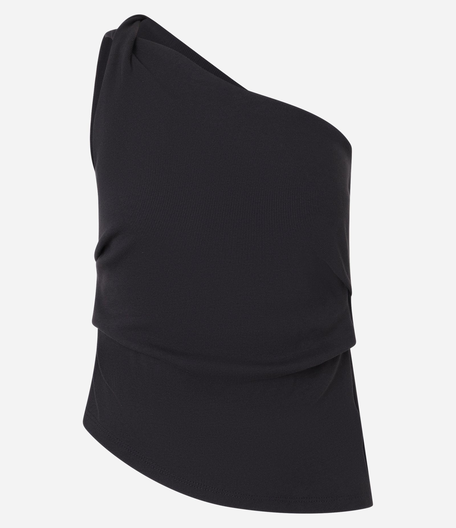 Blusa em Ribana com Ombro Só e Barra Assimétrica Preto 4