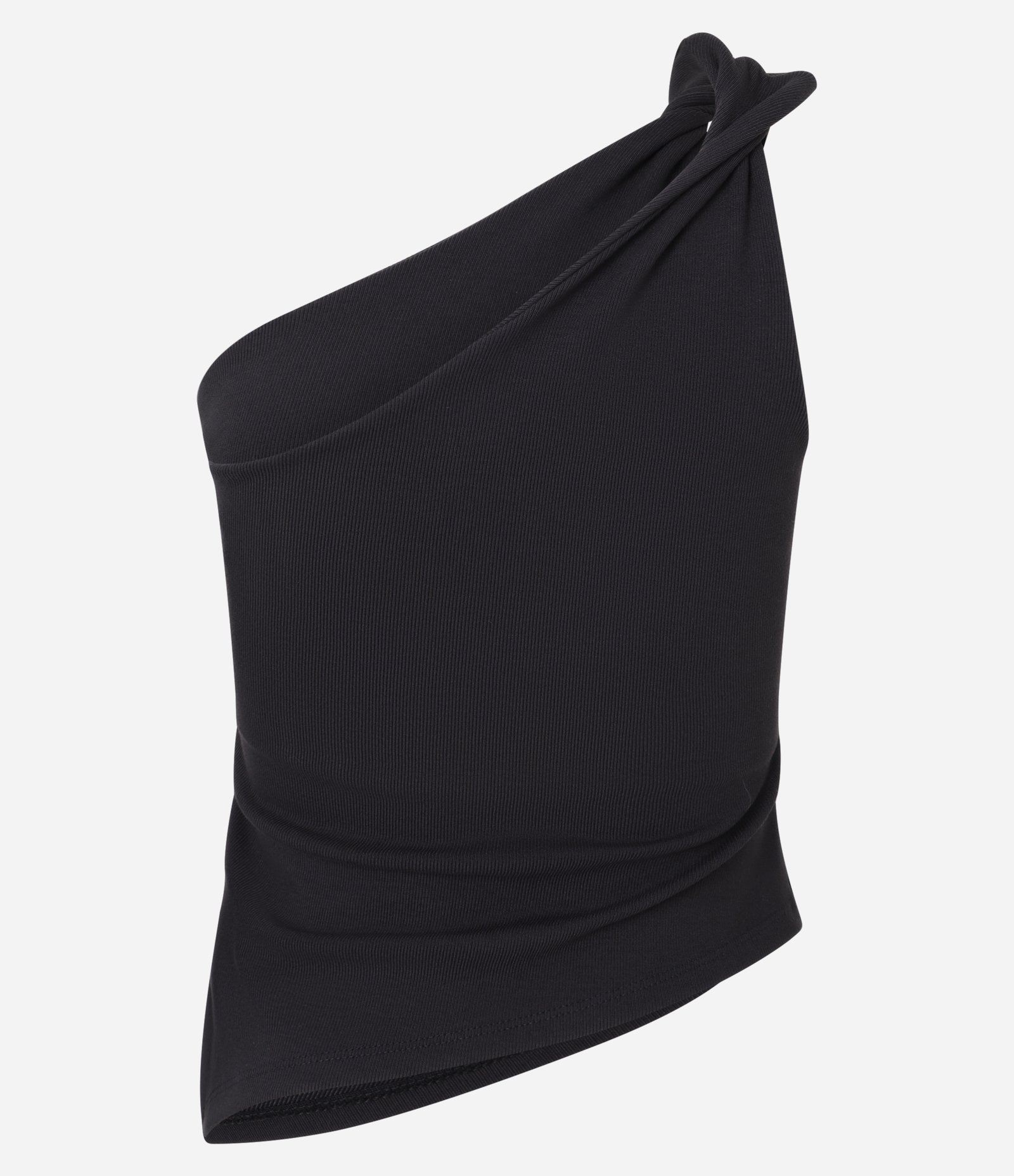 Blusa em Ribana com Ombro Só e Barra Assimétrica Preto 6