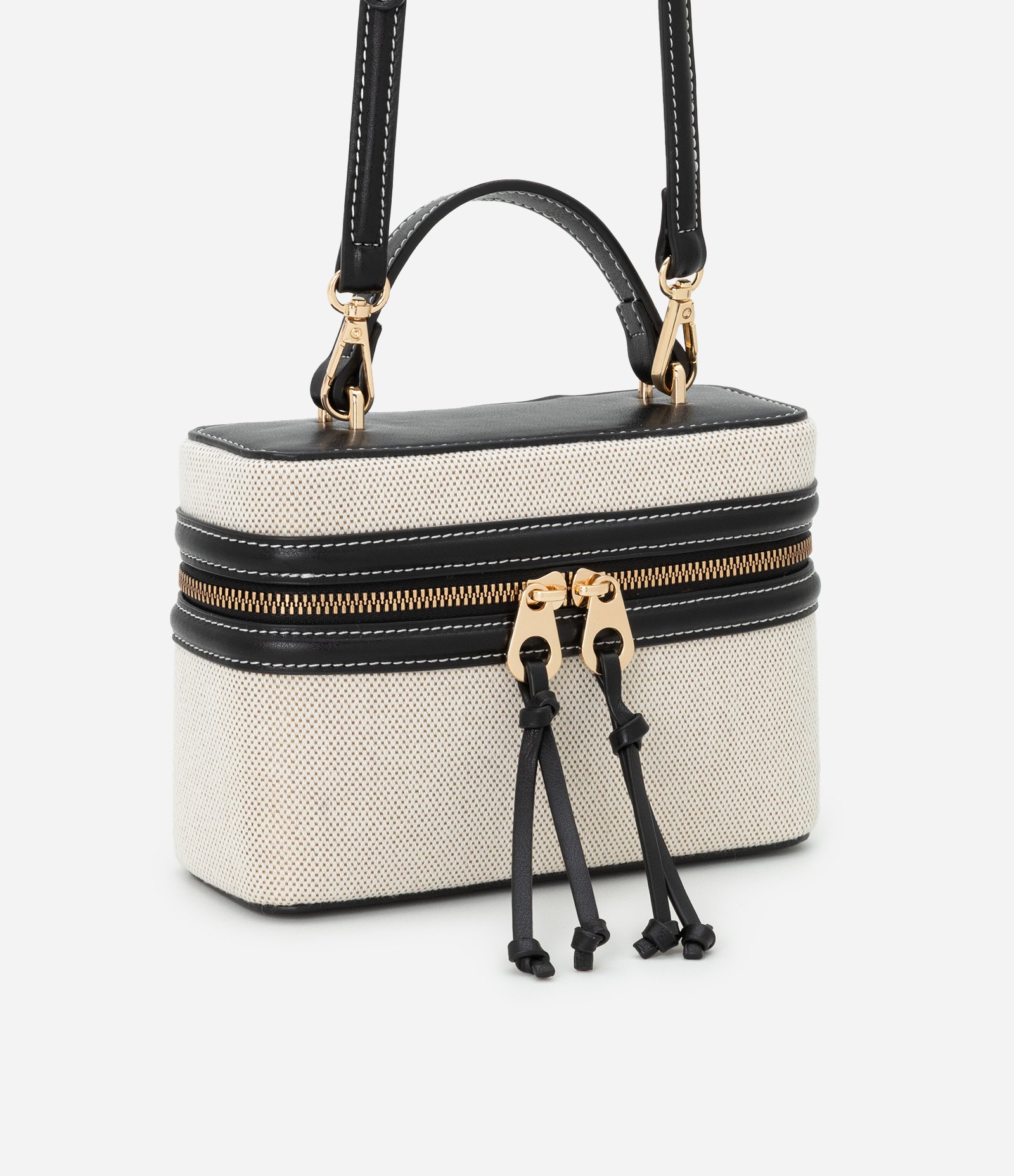 Bolsa Transversal Pequena com Alça de Mão Boho Romântico Preto/Bege 2