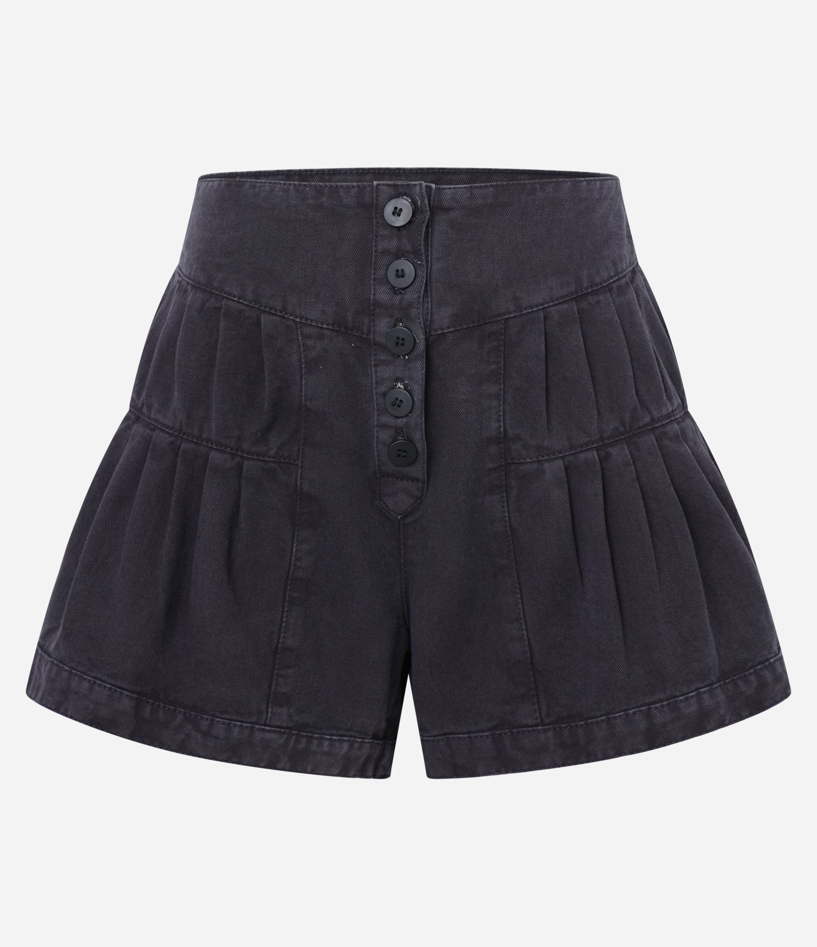 Short em Sarja com Tingimento Cationizado e Pregas em Camadas Preto 5
