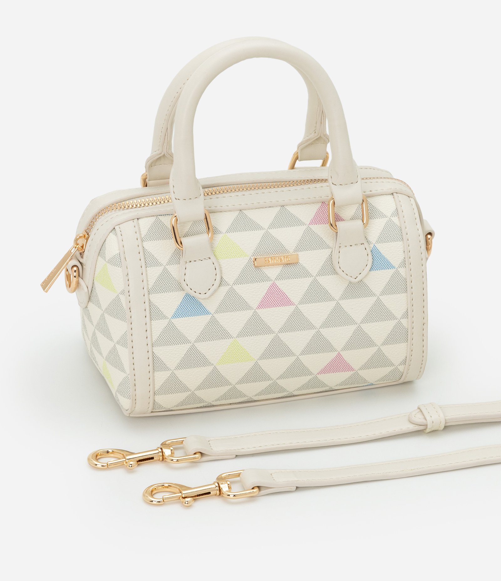 Bolsa Bowling Pequena com Estampa Triangular Off White 8