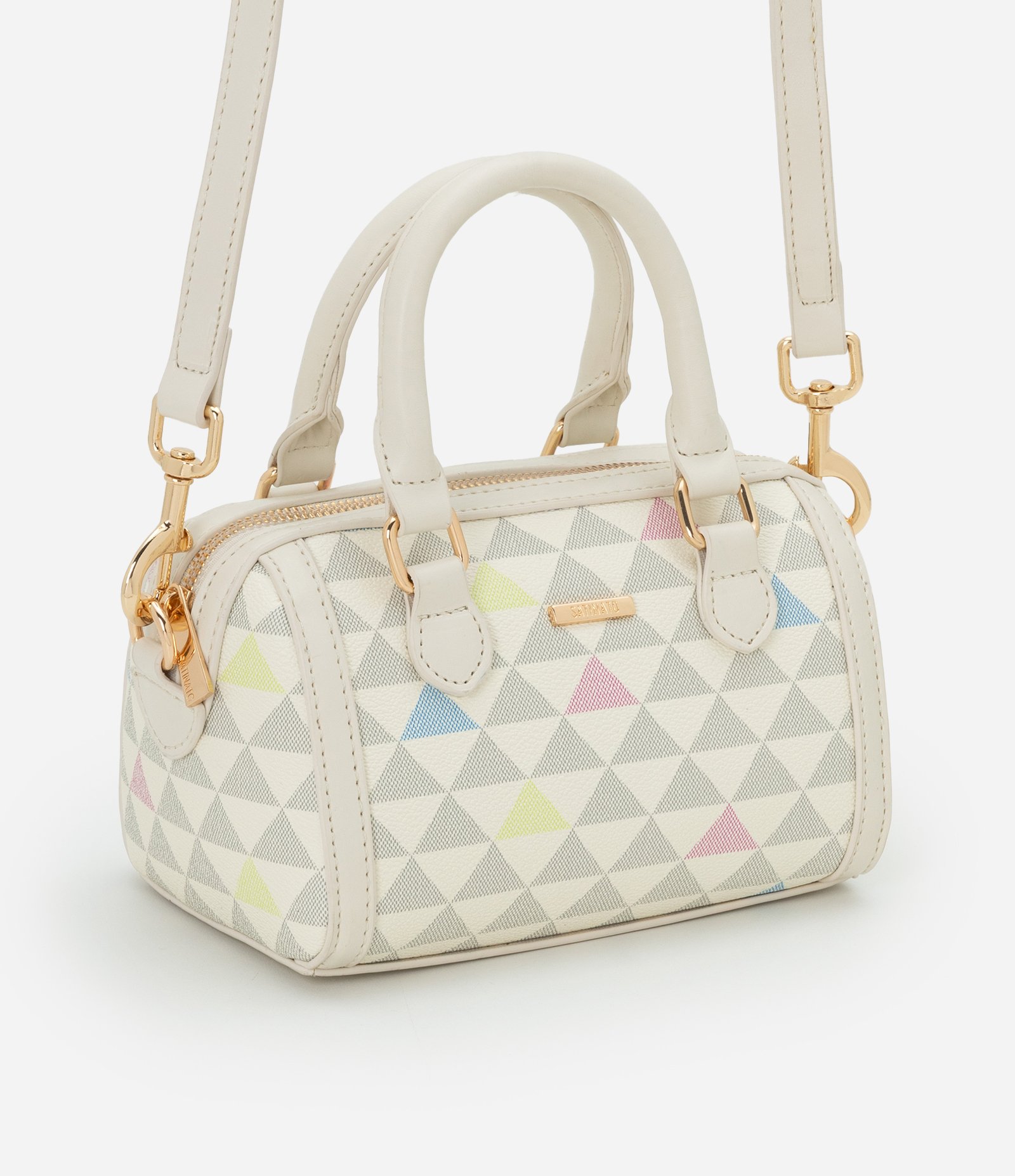 Bolsa Bowling Pequena com Estampa Triangular Off White 1