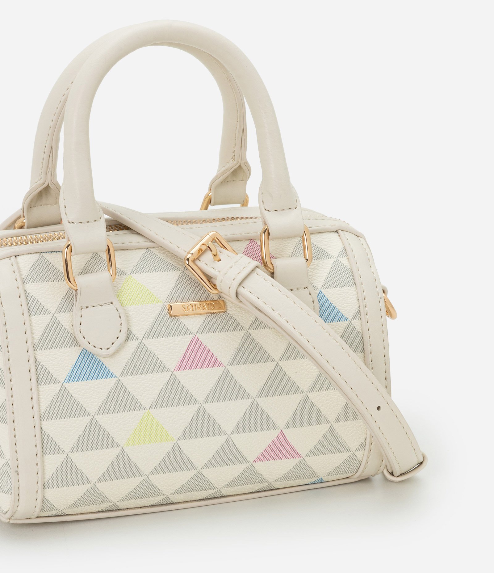 Bolsa Bowling Pequena com Estampa Triangular Off White 5