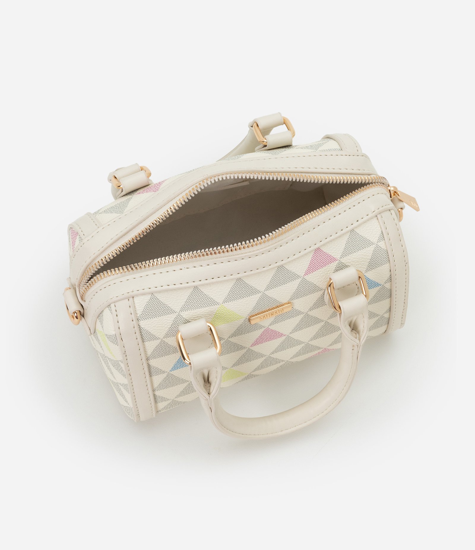 Bolsa Bowling Pequena com Estampa Triangular Off White 7