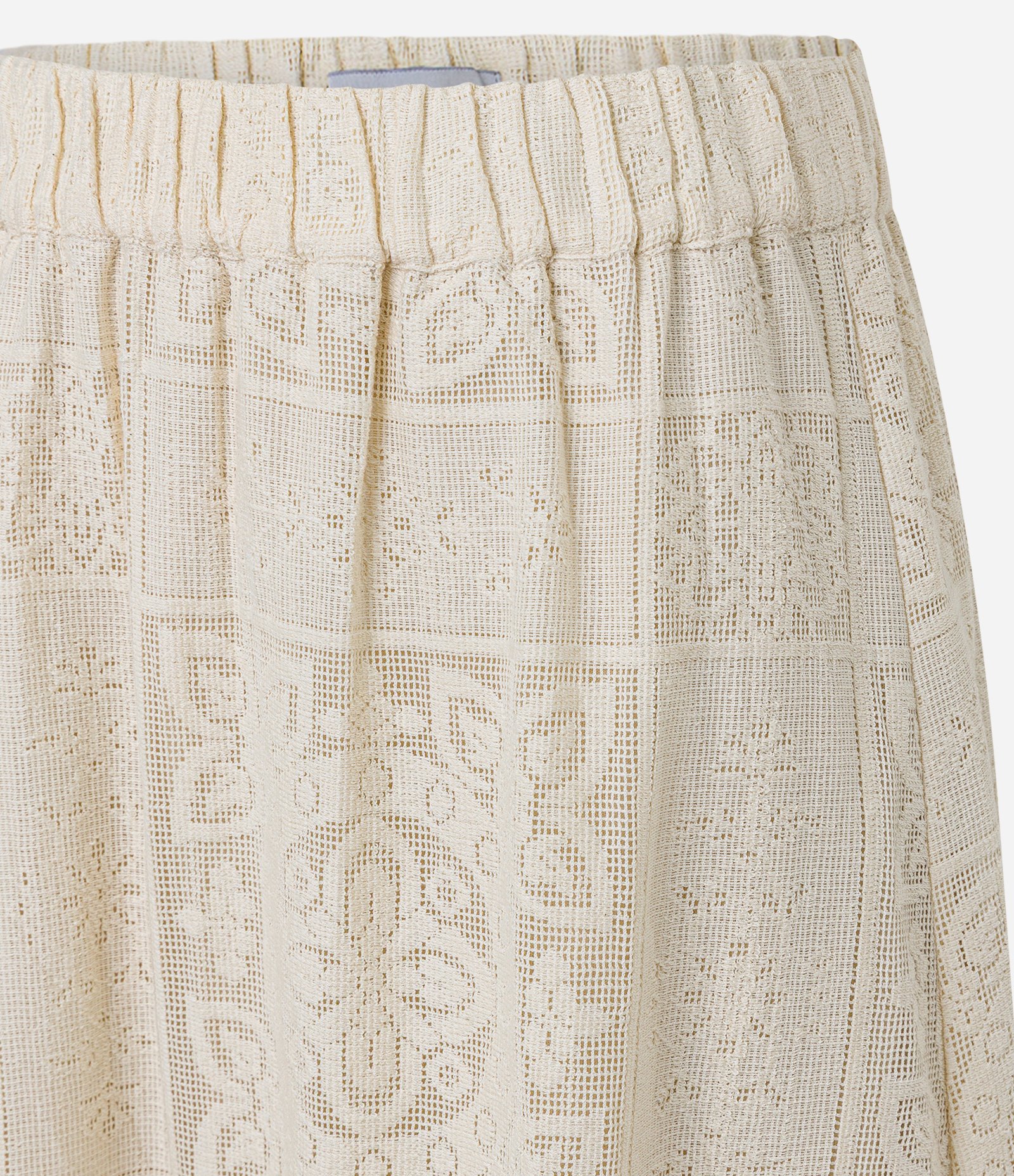 Saia Midi Evasê com Estampa Guipire Floral e Cós Elástico Bege 6