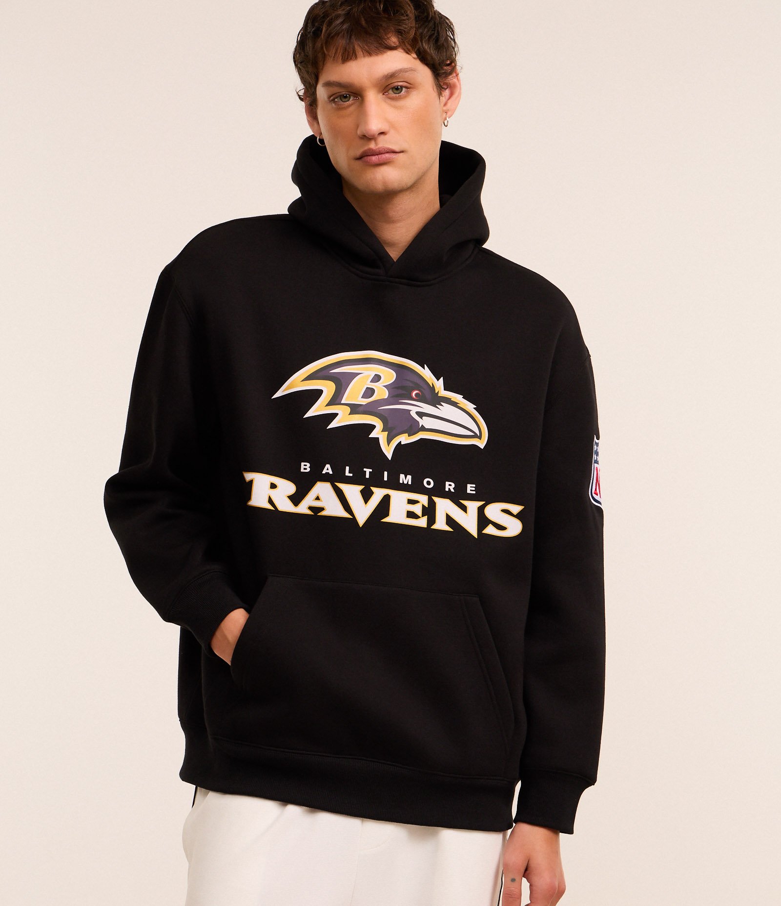 Casaco Relaxed em Fleece com Felpa e Estampa Lettering Baltimore Ravens NFL Preto 1