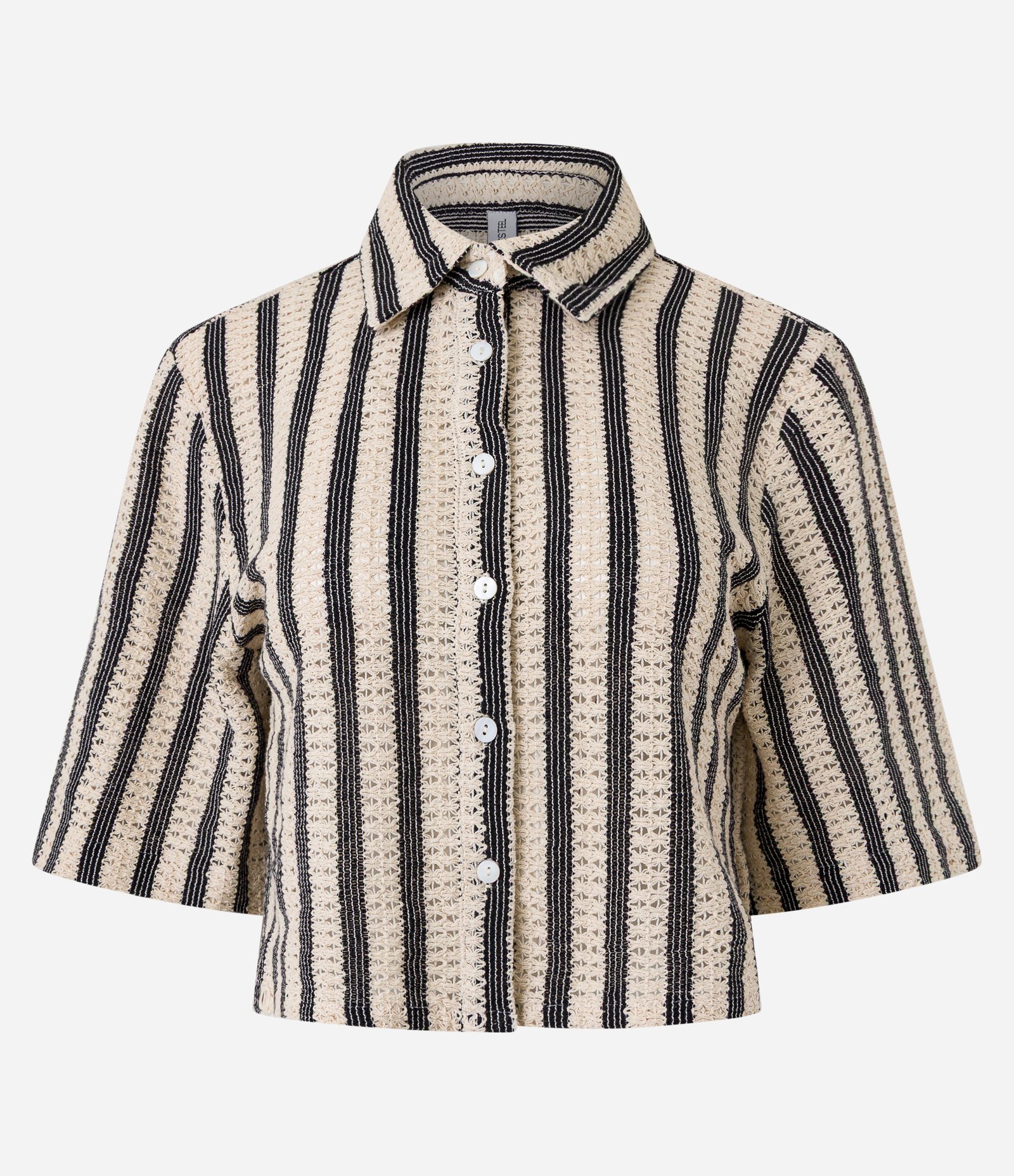 Camisa Curta com Textura e Listras Marrom/Bege 4