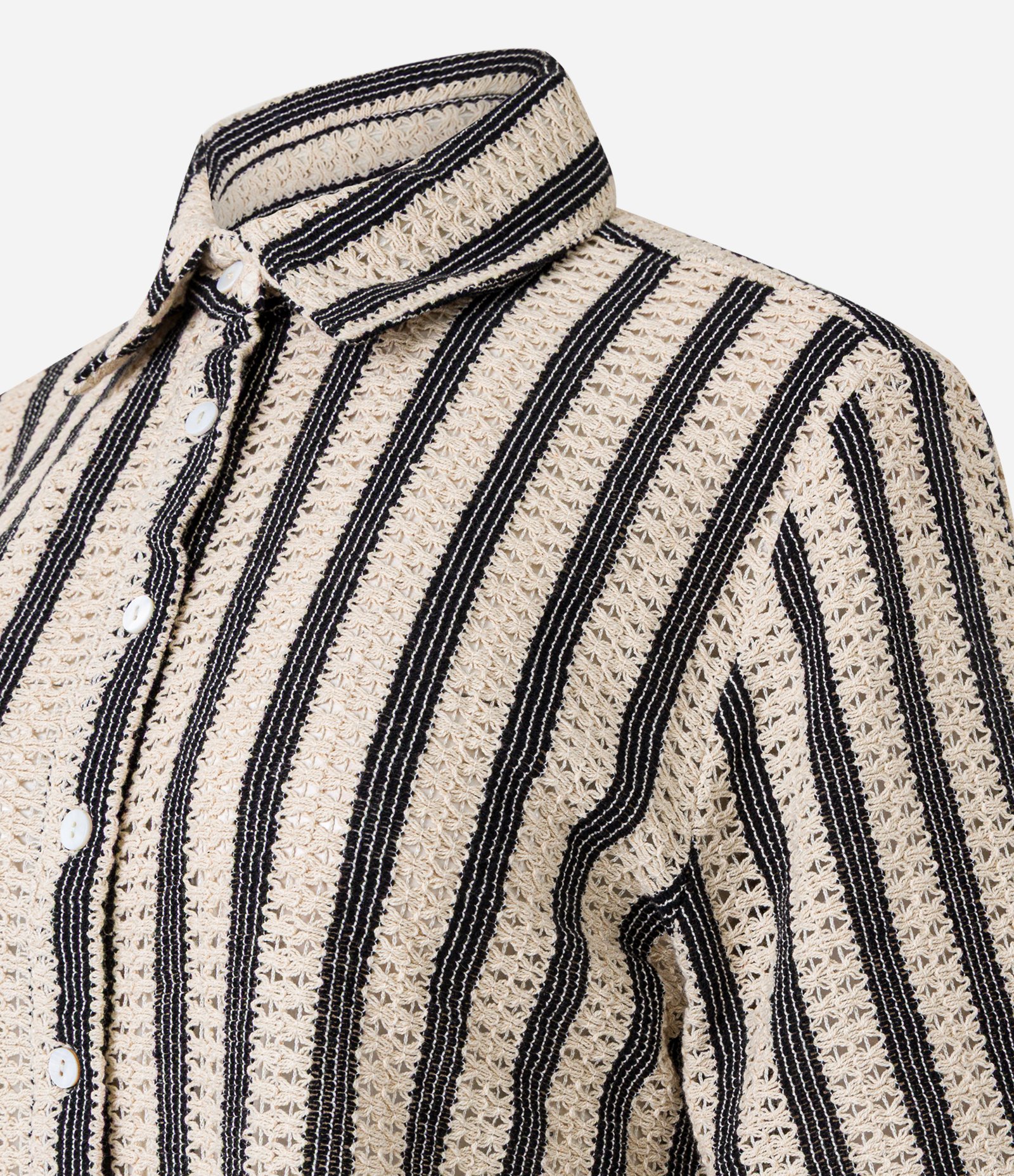 Camisa Curta com Textura e Listras Marrom/Bege 5