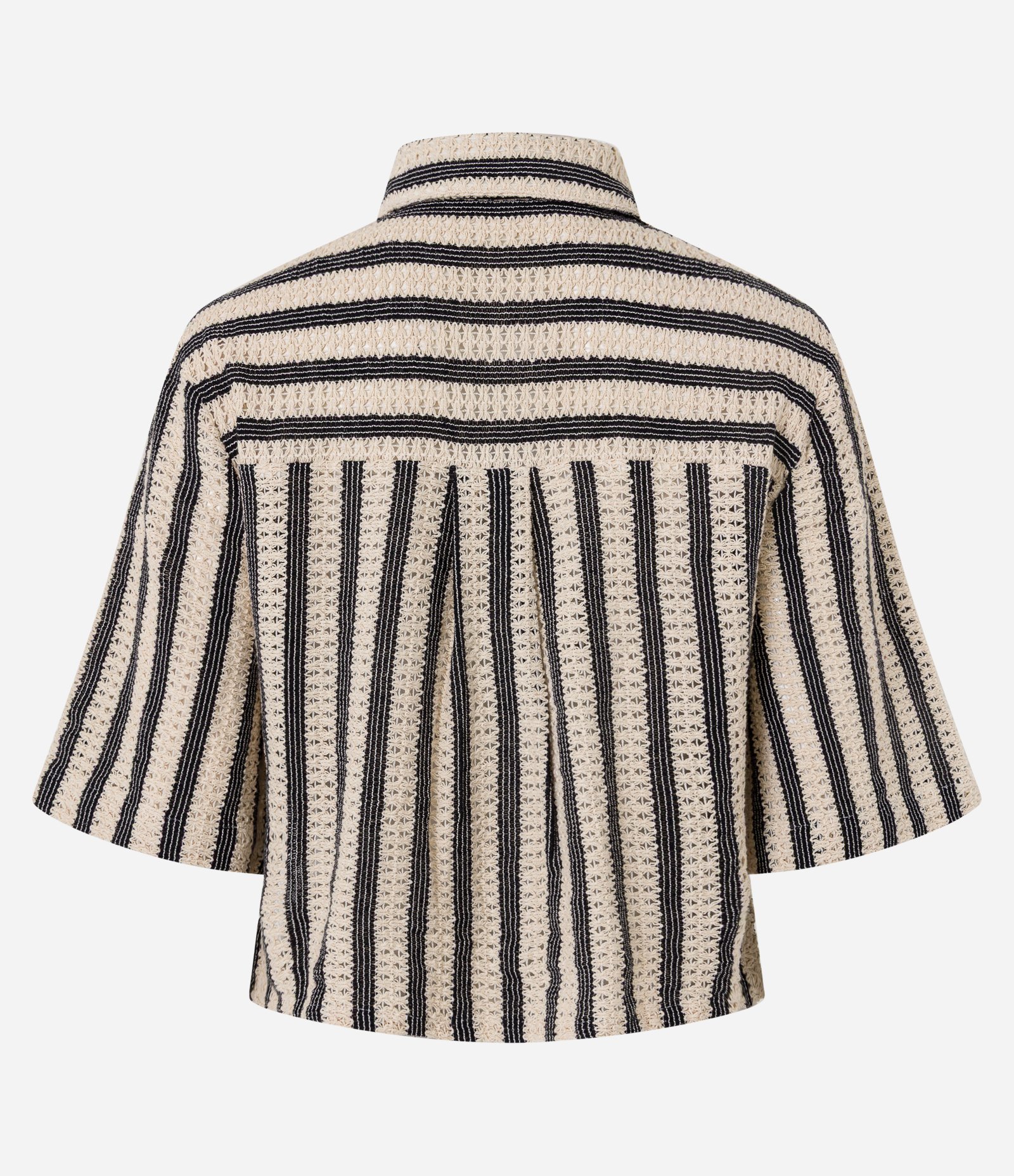 Camisa Curta com Textura e Listras Marrom/Bege 6