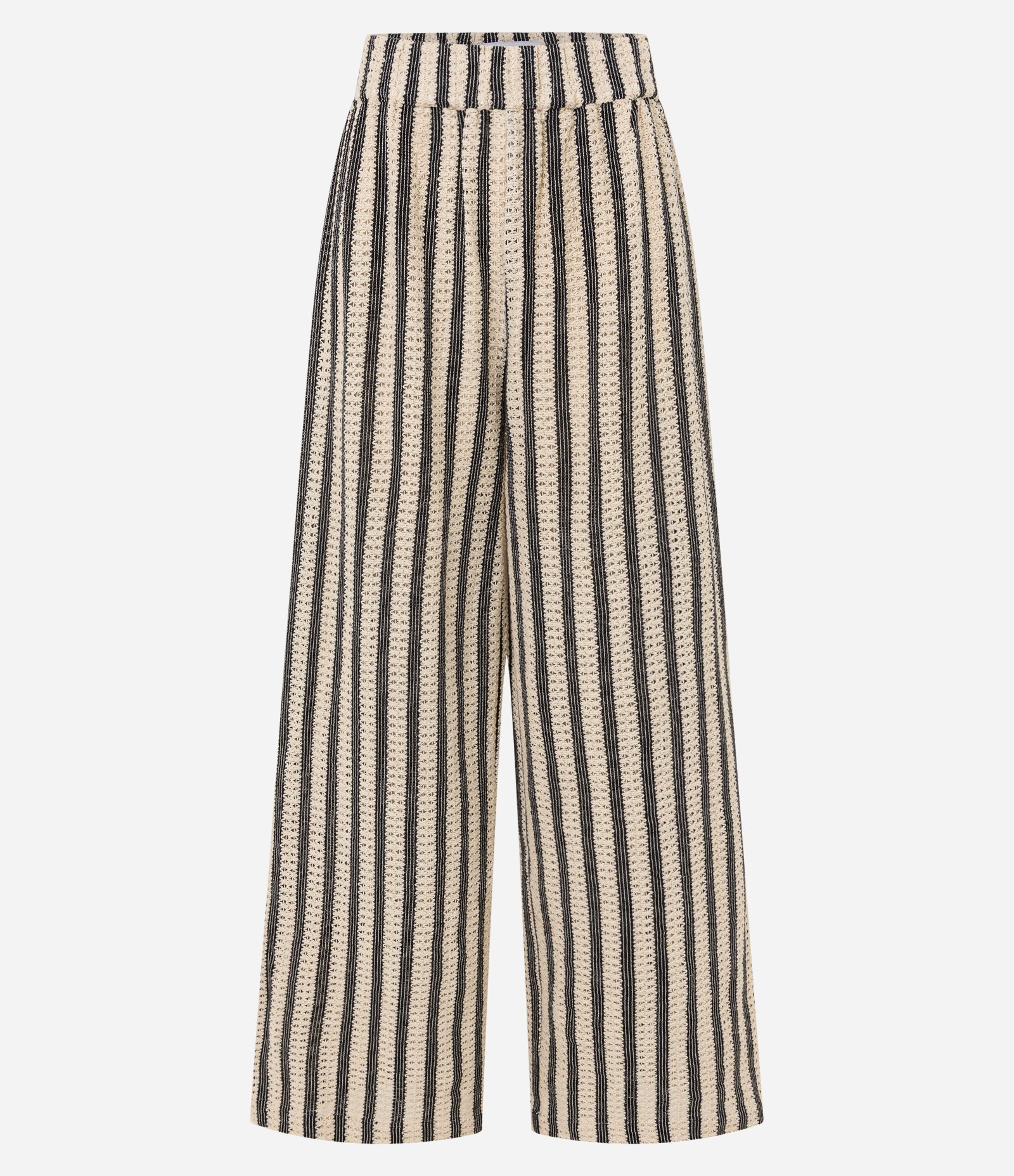 Calça Reta em Tricô com Listras e Cós Elástico Bege 5