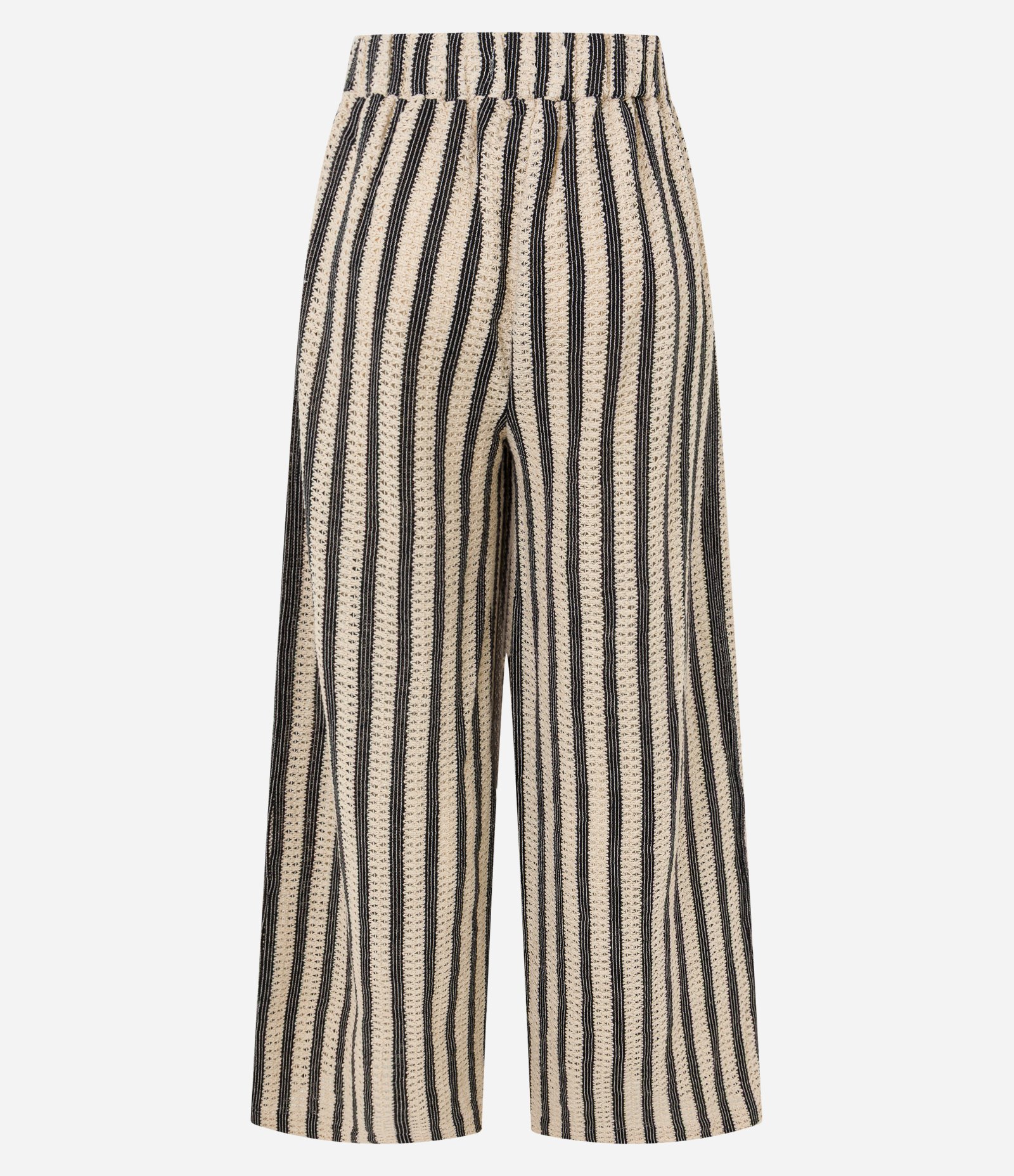 Calça Reta em Tricô com Listras e Cós Elástico Bege 7