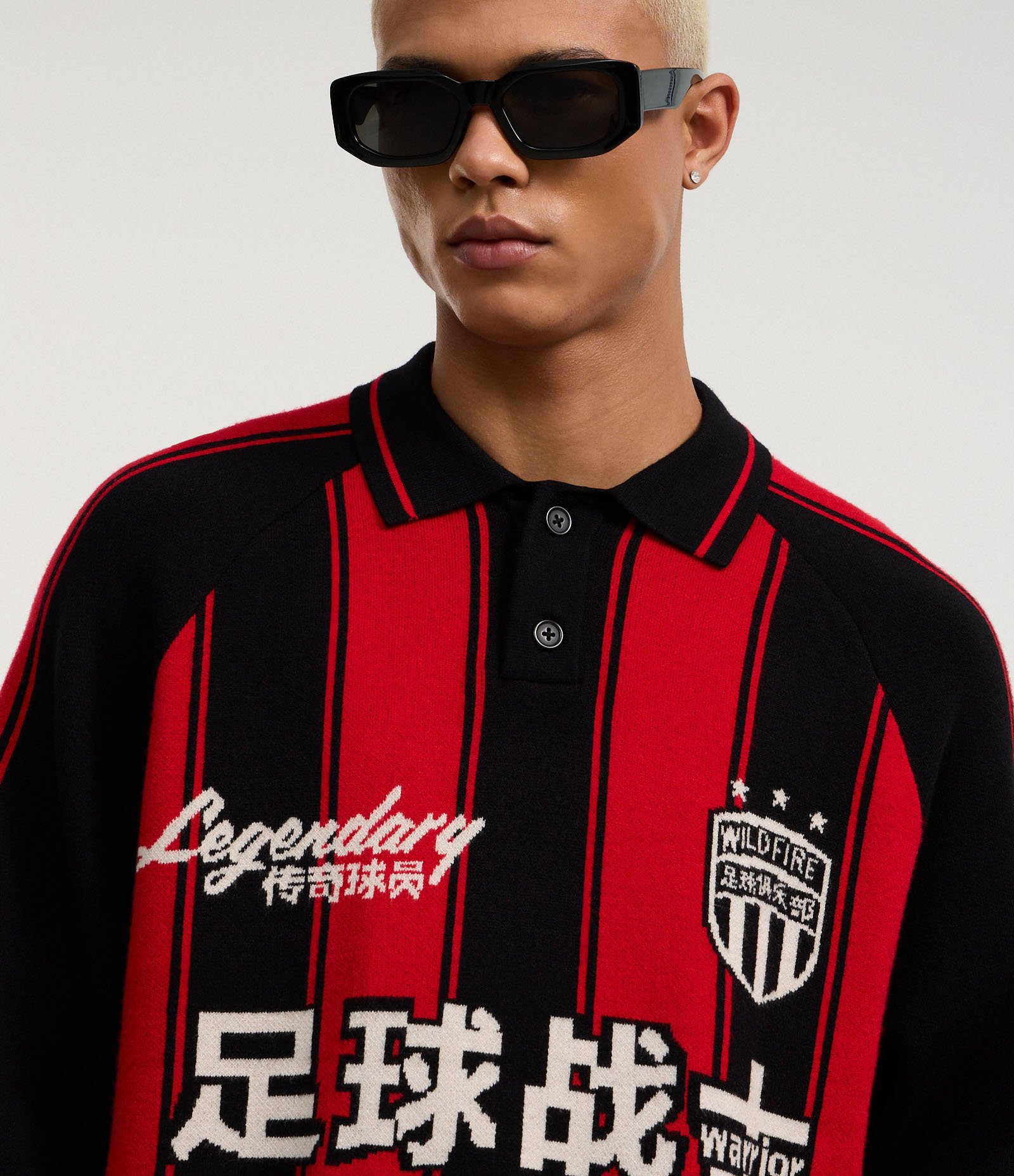 Camisa Polo Boxy Sportcore em Tricô com Estampa Listrada e Lettering Vermelho/Preto 5