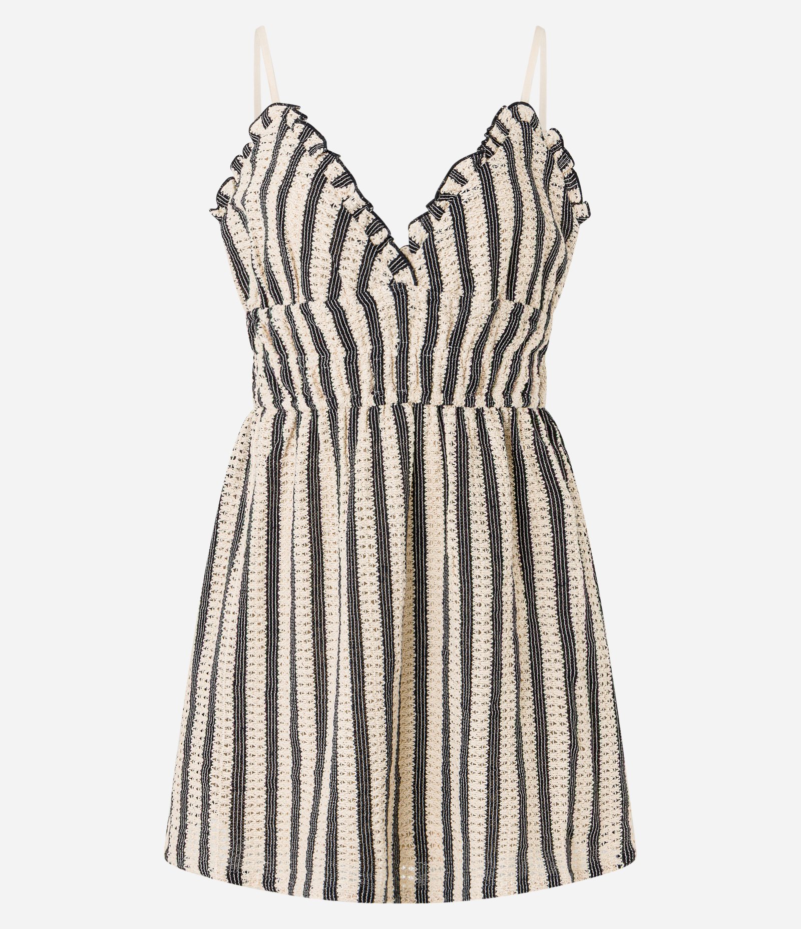 Vestido Curto em Tricô com Listras e Furinhos Marrom/Bege 4