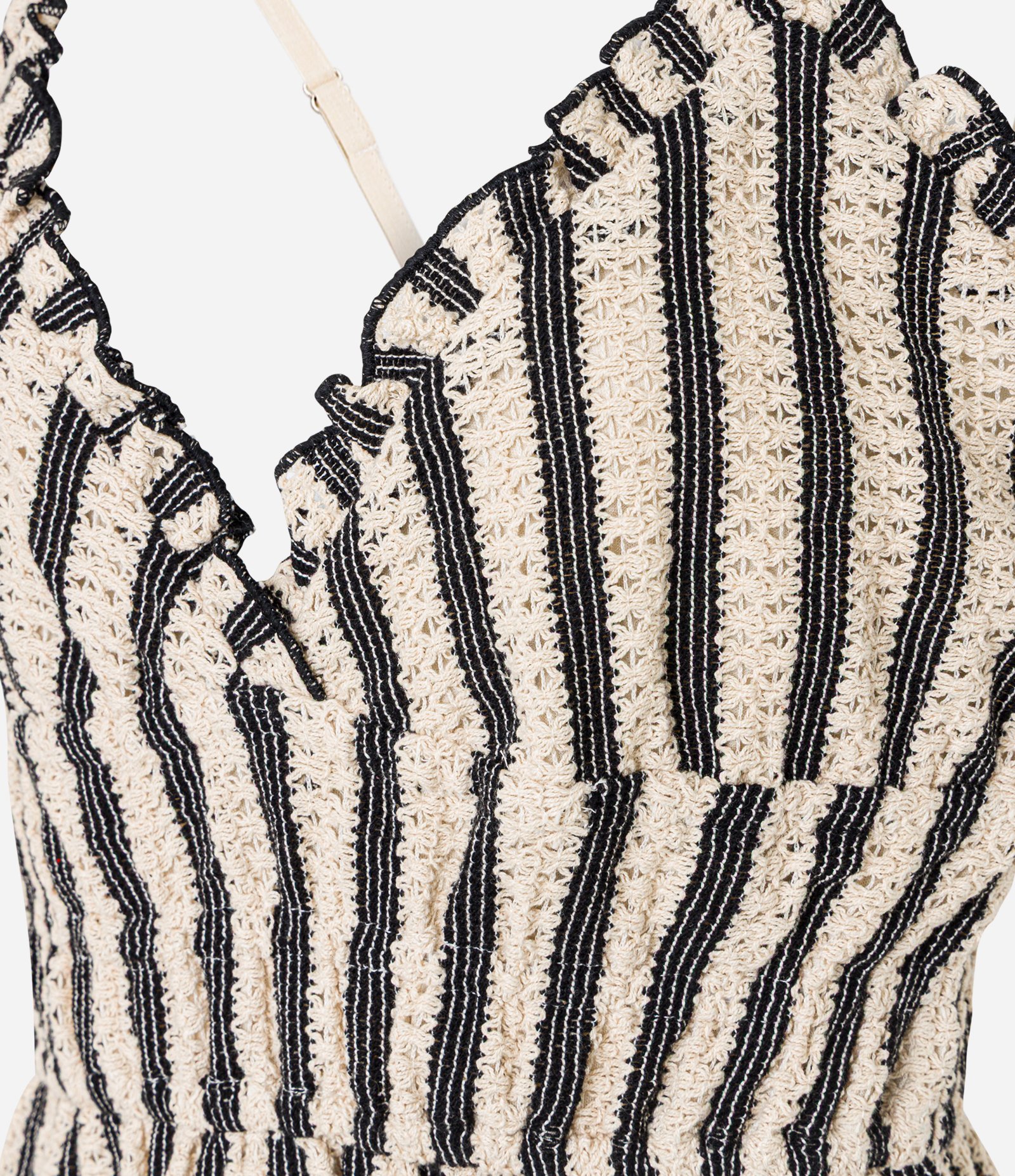 Vestido Curto em Tricô com Listras e Furinhos Marrom/Bege 5