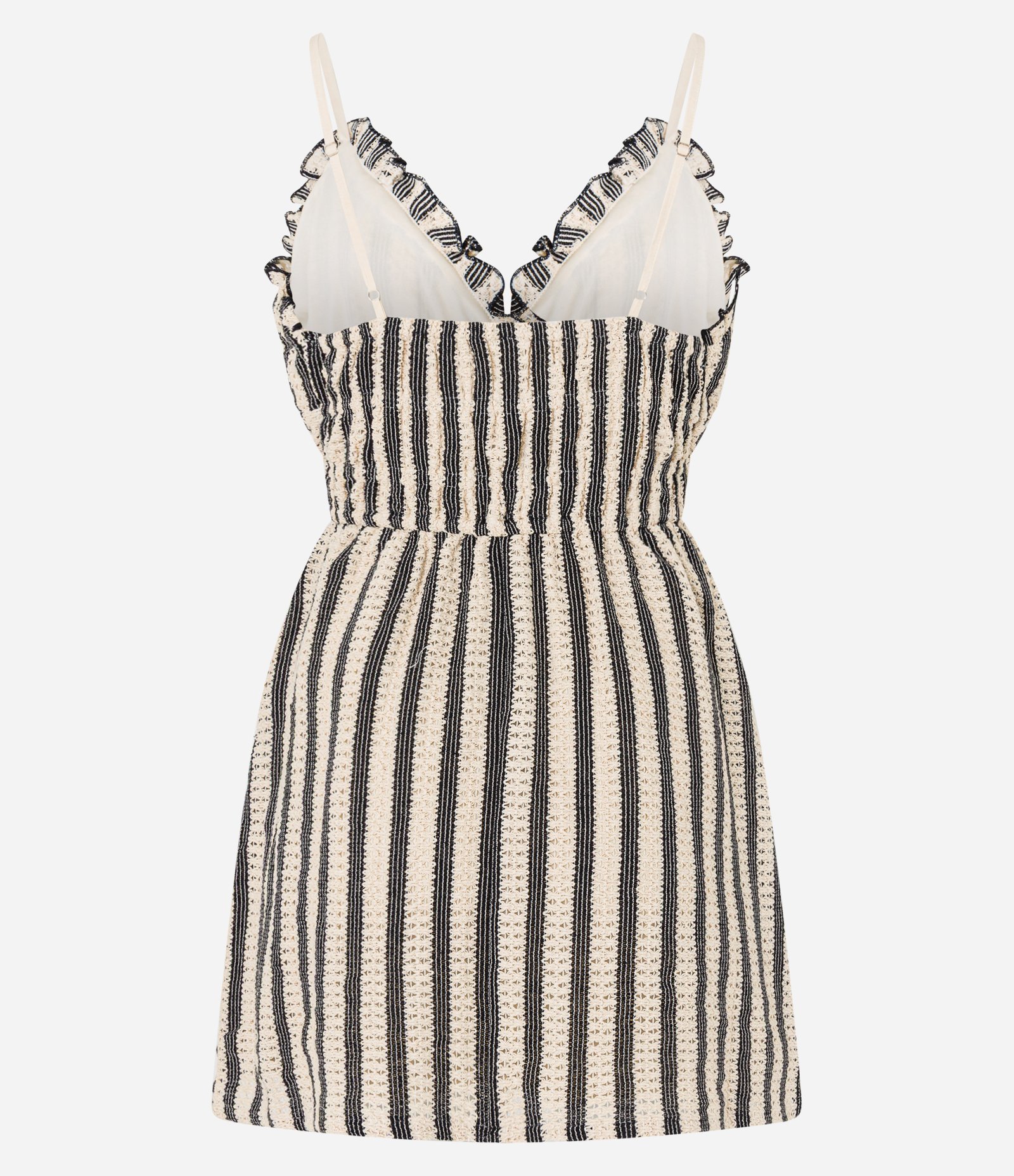 Vestido Curto em Tricô com Listras e Furinhos Marrom/Bege 6