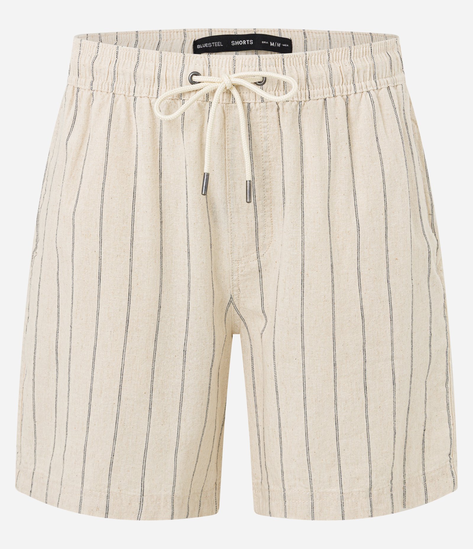 Bermuda em Tricoline com Estampa de Listras Rústicas Bege 5