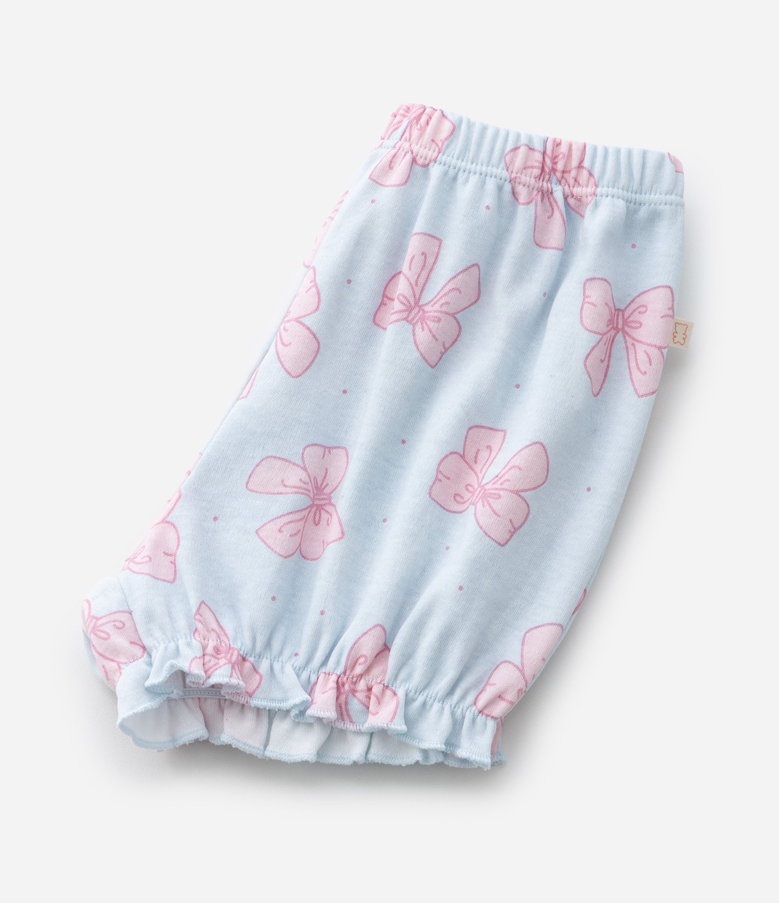 Conjunto Infantil com Estampa de Laços e Bolso de Bichinho - Tam 0 a 18 Meses Branco/Azul 9