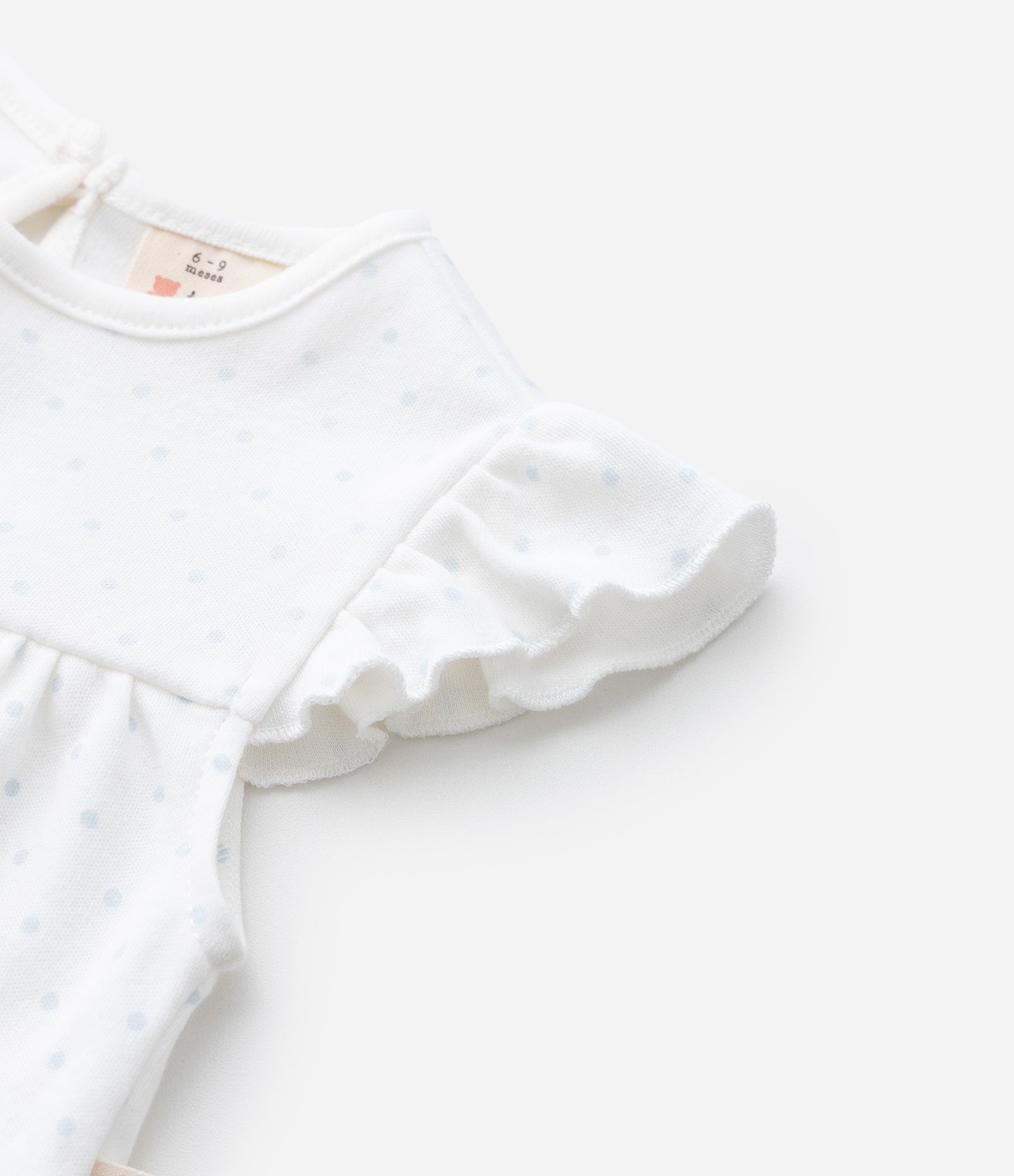 Conjunto Infantil com Estampa de Laços e Bolso de Bichinho - Tam 0 a 18 Meses Branco/Azul 12