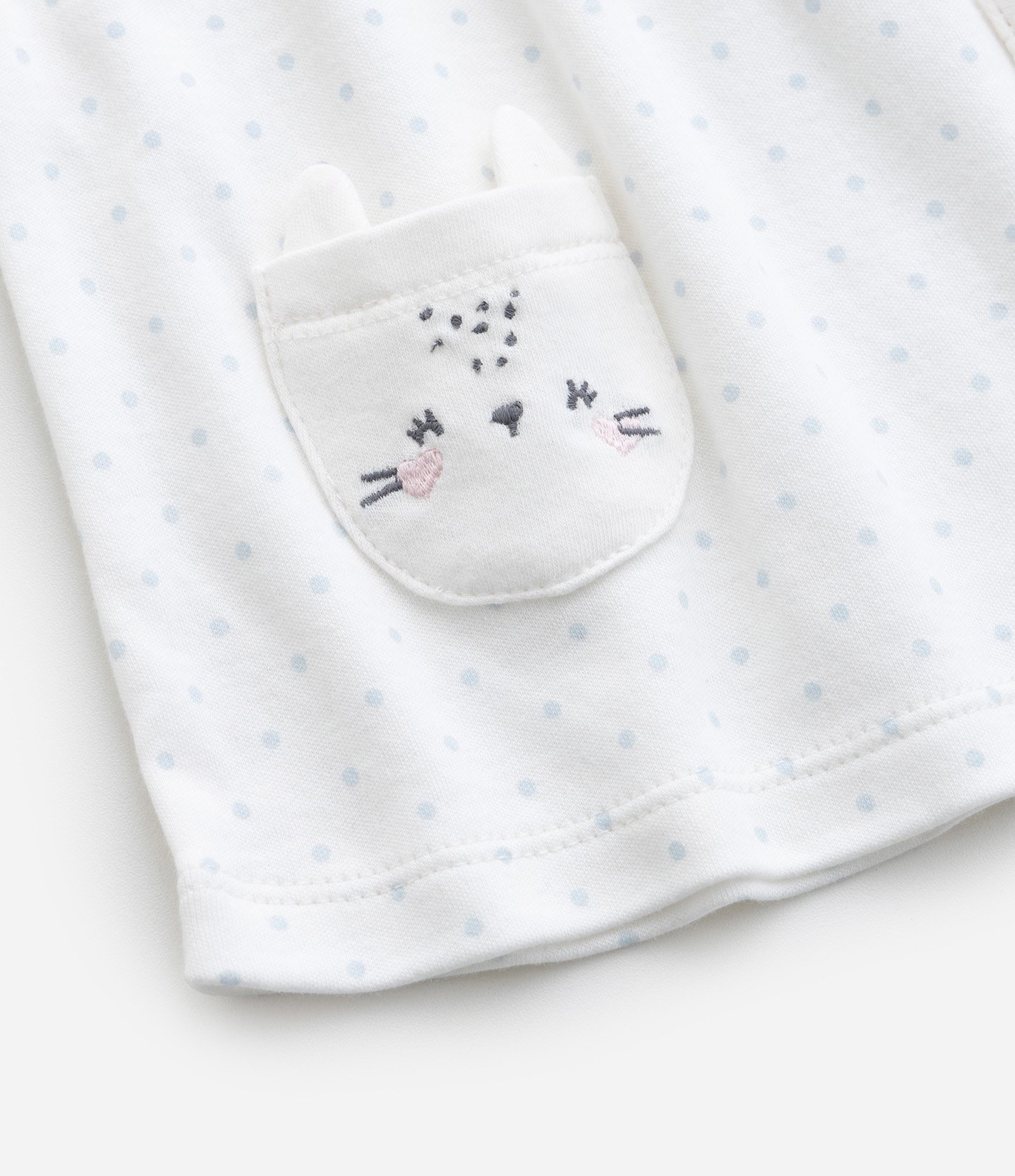 Conjunto Infantil com Estampa de Laços e Bolso de Bichinho - Tam 0 a 18 Meses Branco/Azul 13