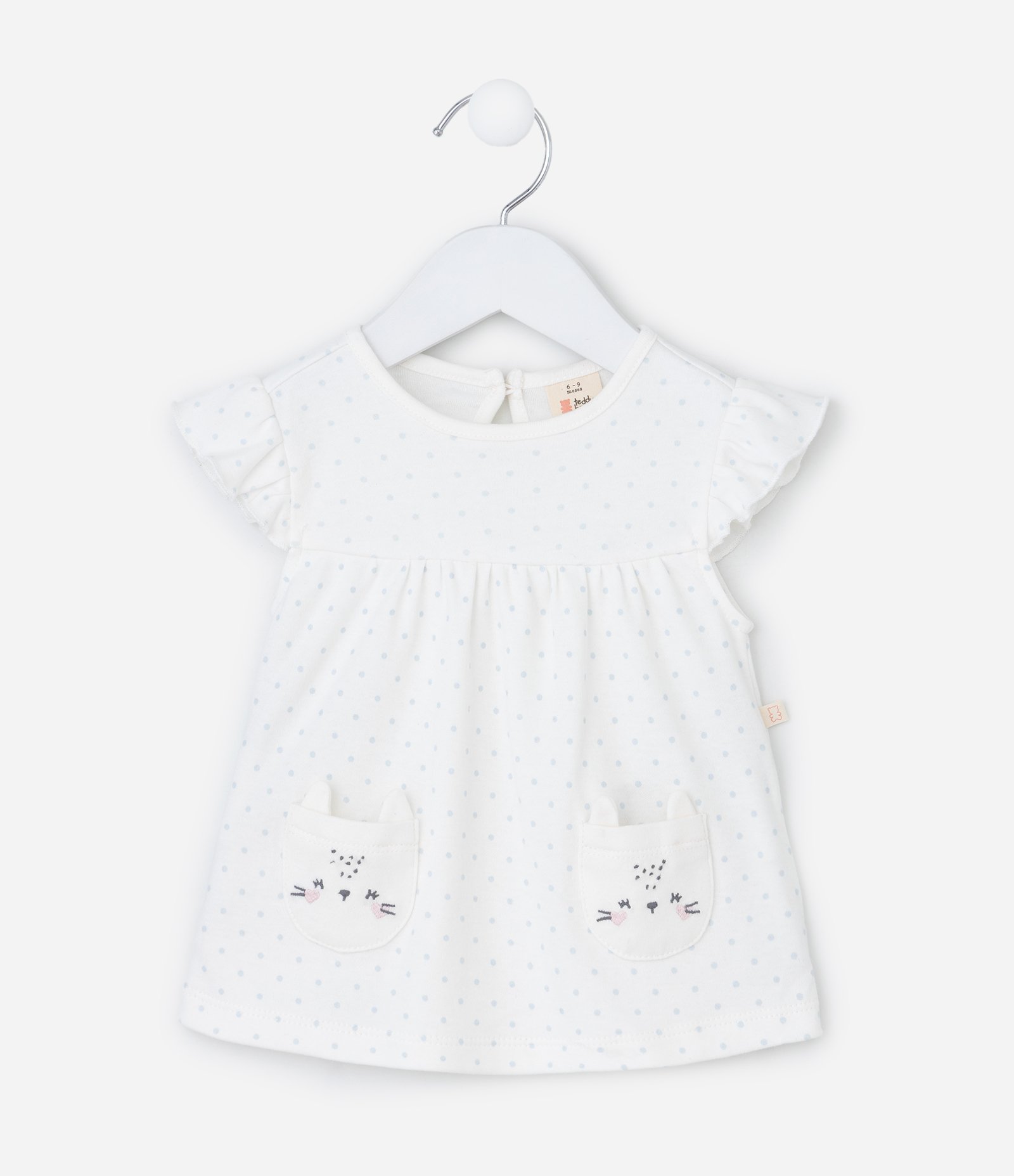 Conjunto Infantil com Estampa de Laços e Bolso de Bichinho - Tam 0 a 18 Meses Branco/Azul 3