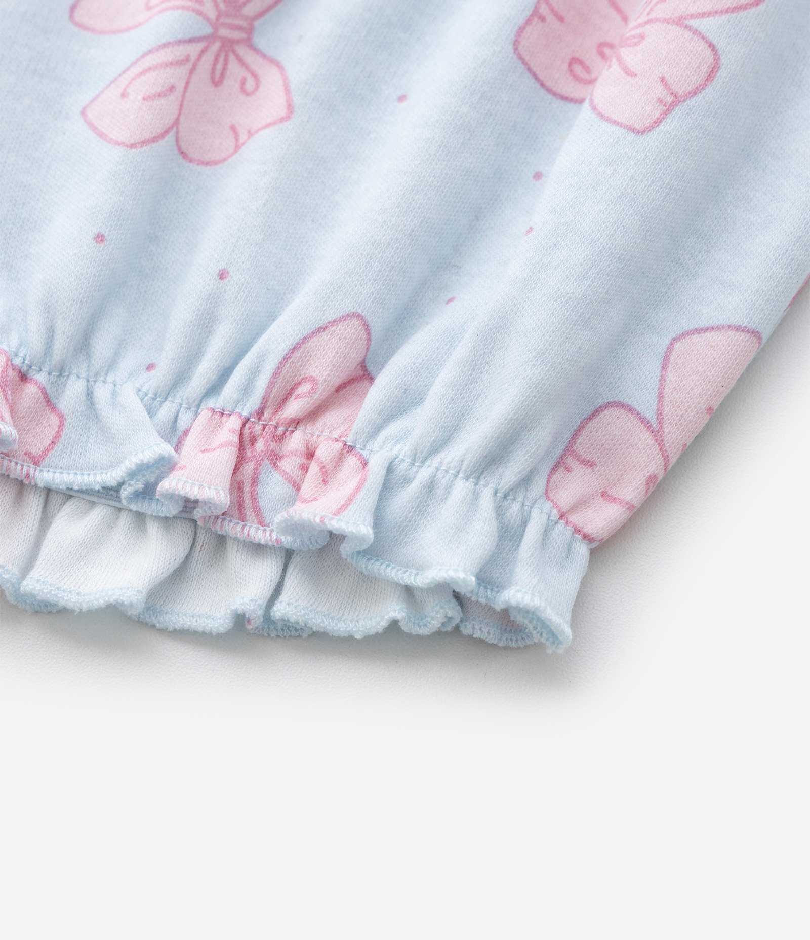 Conjunto Infantil com Estampa de Laços e Bolso de Bichinho - Tam 0 a 18 Meses Branco/Azul 7