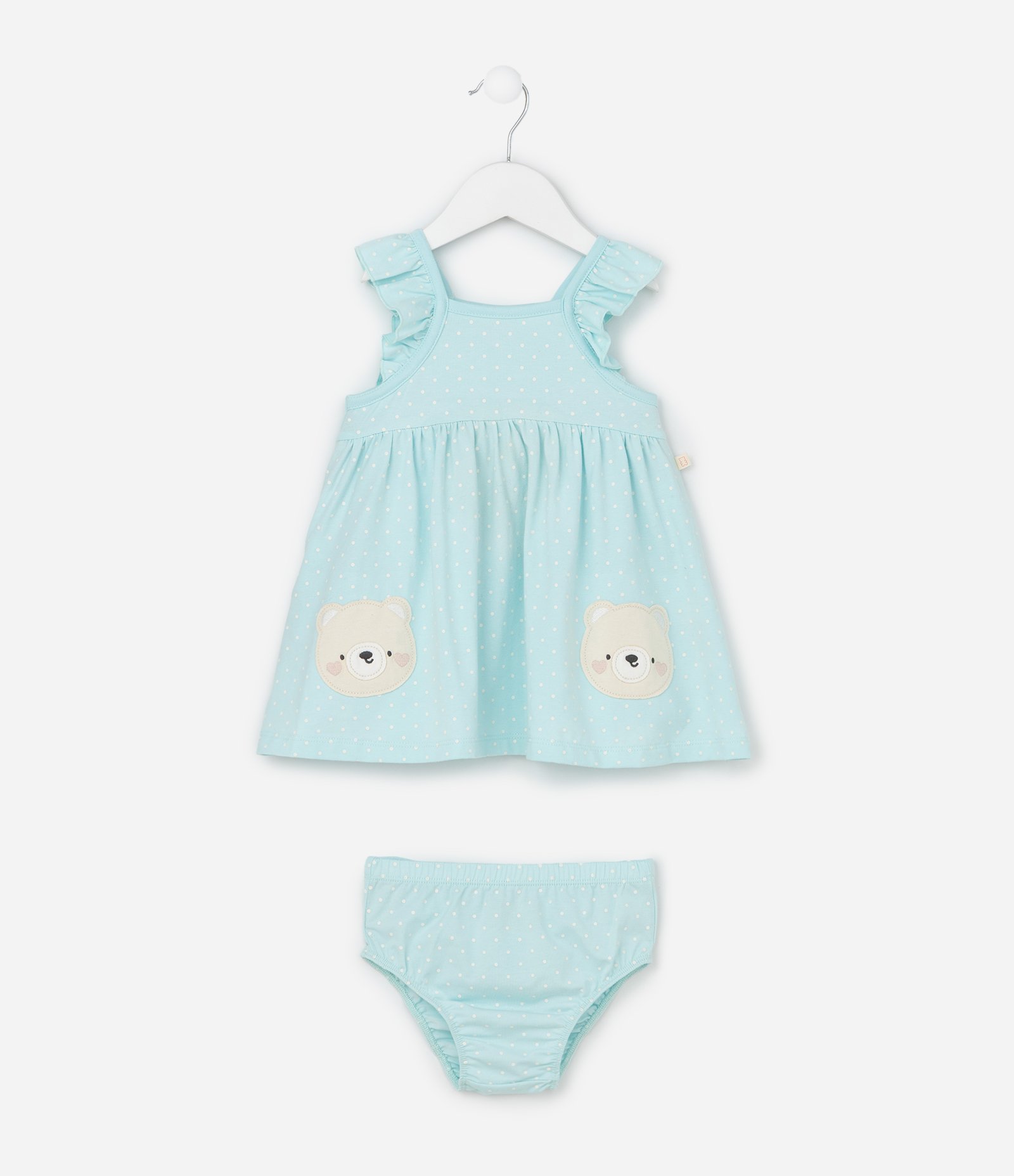Vestido Infantil com Estampa Poá Ursos e Calcinha - Tam 0 a 18 meses Azul 2
