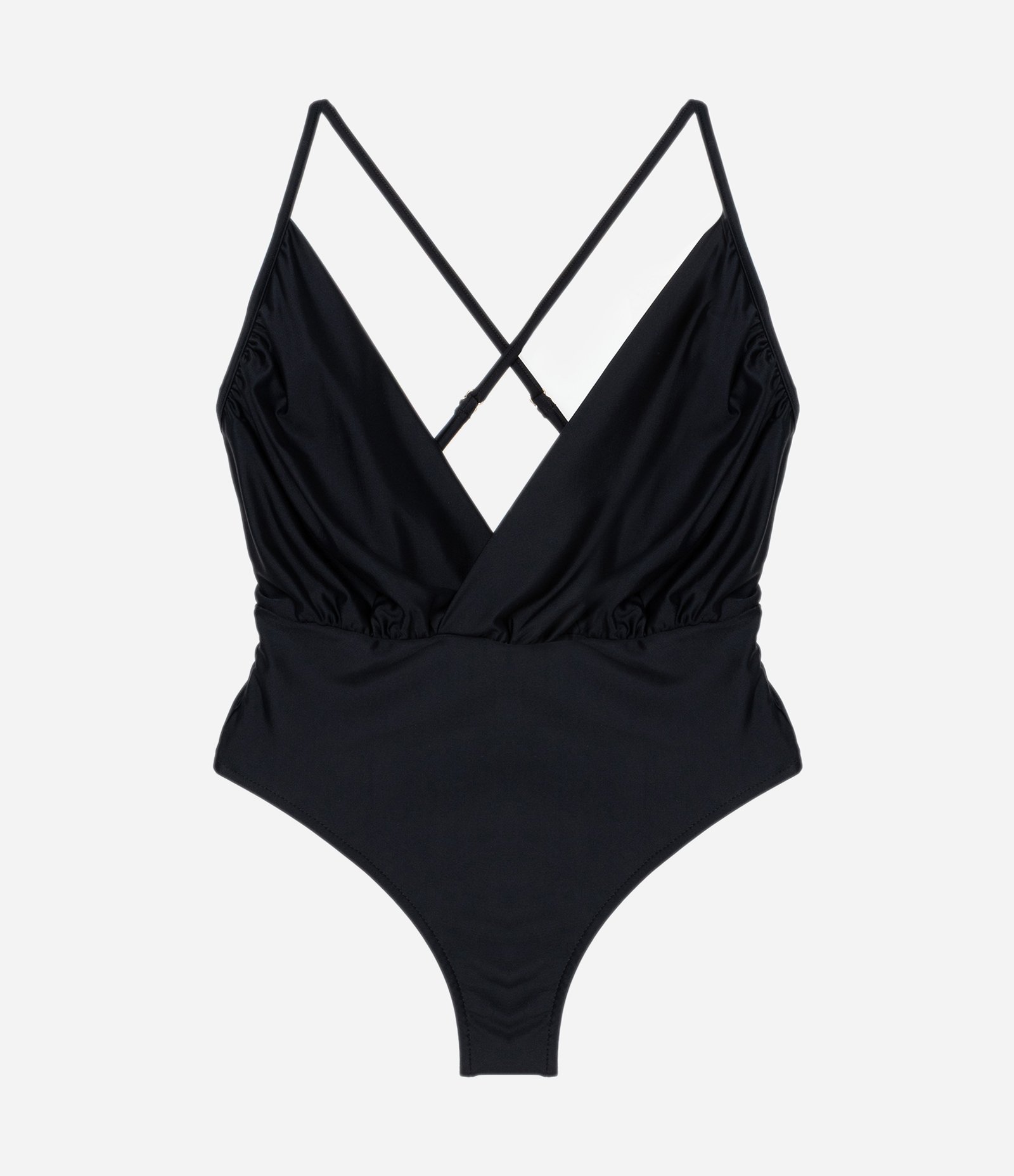 Maiô Cavado em Poliamida com Decote V Franzido Preto 4