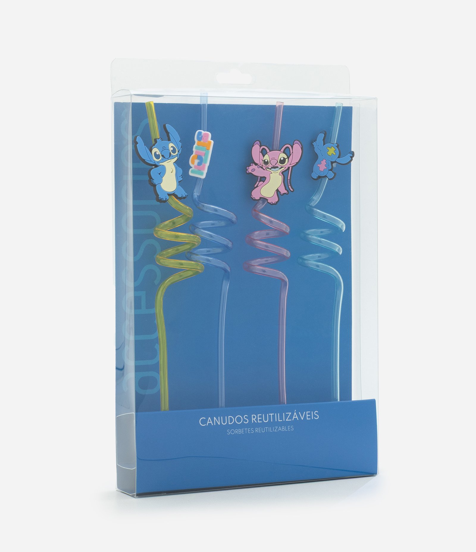 Kit 04 Canudos Reutilizáveis em Plástico com Patches Stitch e Angel Multicores 2