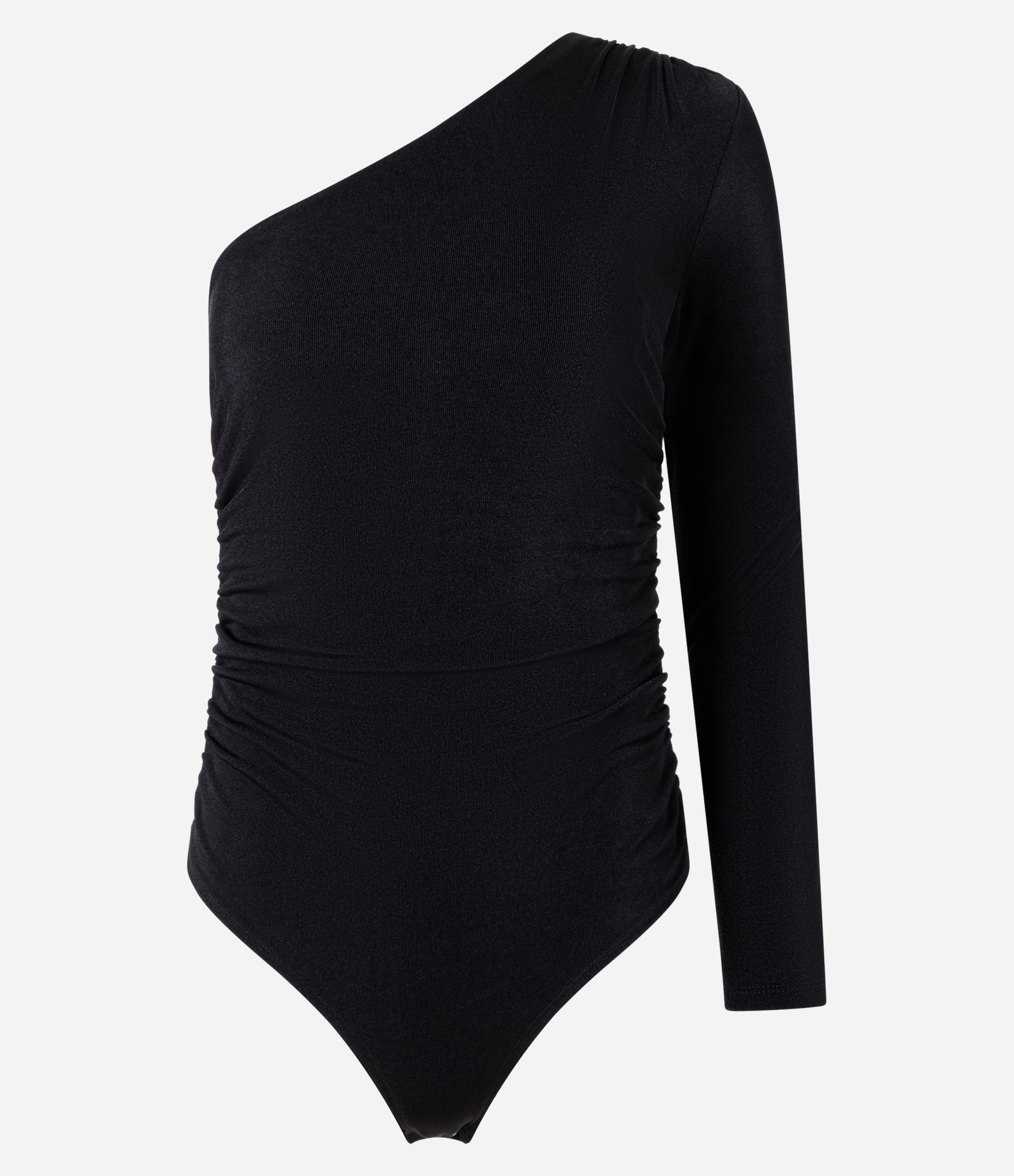 Body em Ribana com Um Ombro Só e Franzidos Preto 4